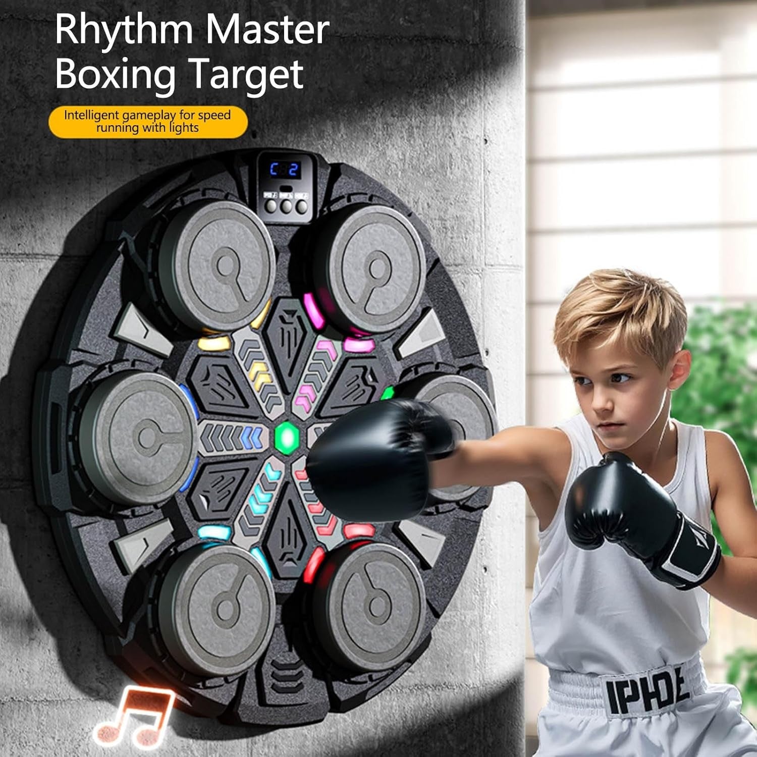 Music Boxing Machine Pink RGB LED Wall Punch Trainer 15 Modes Gloves