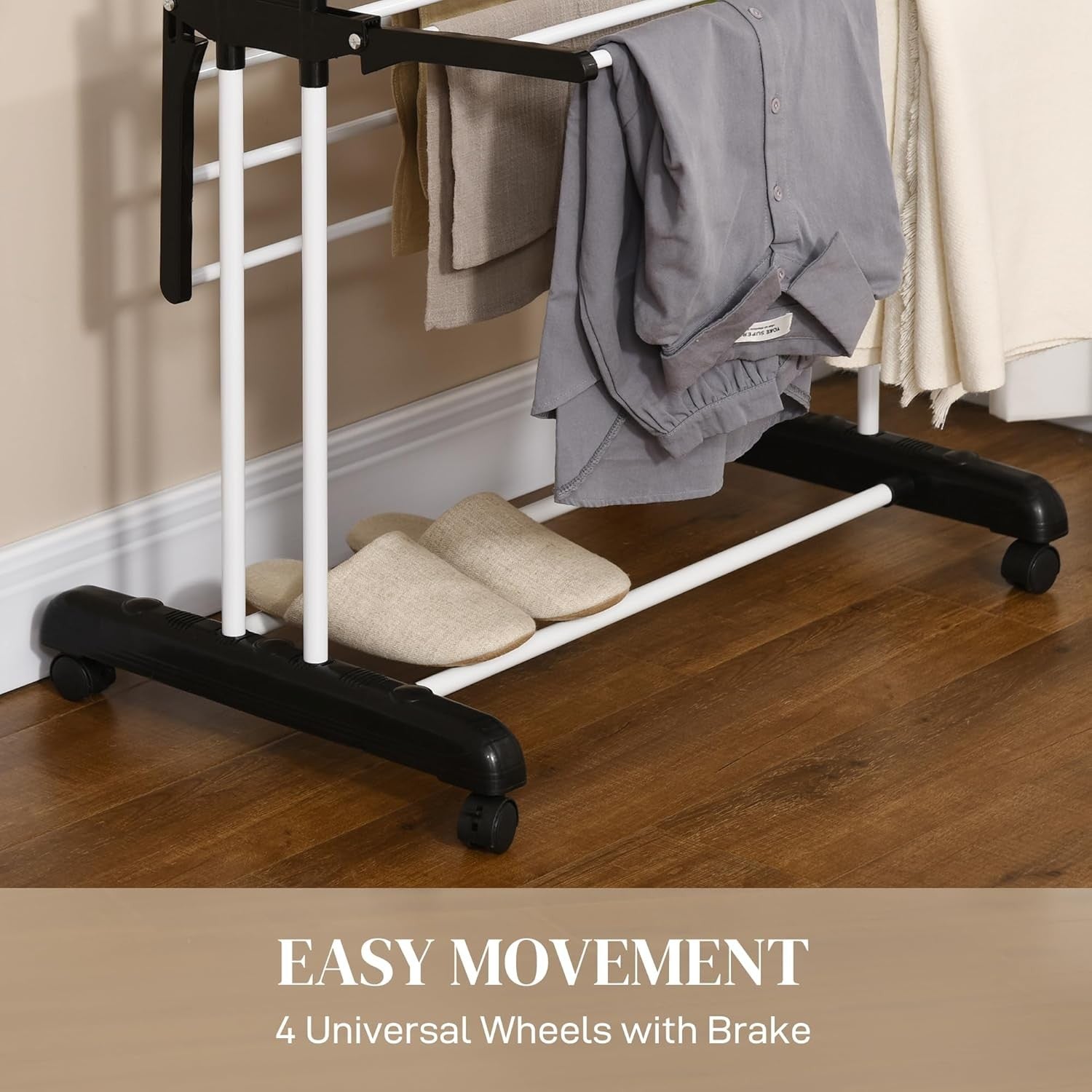 4 Tier Clothes Airer Folding Laundry Drying Rack With Wings Wheels Steel