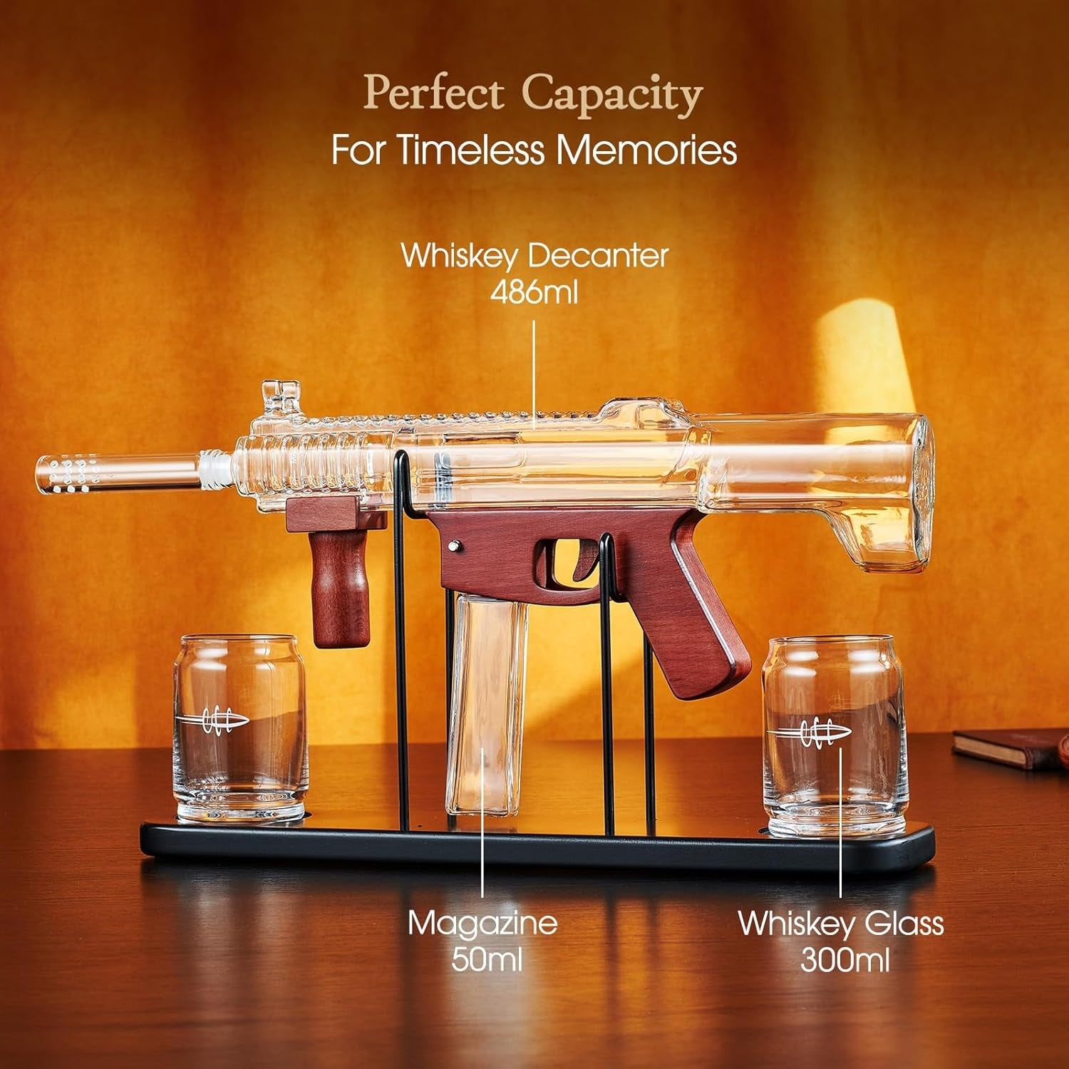 Gun Whiskey Decanter Set with Glasses | 486ml Liquor Dispenser Gift for Men