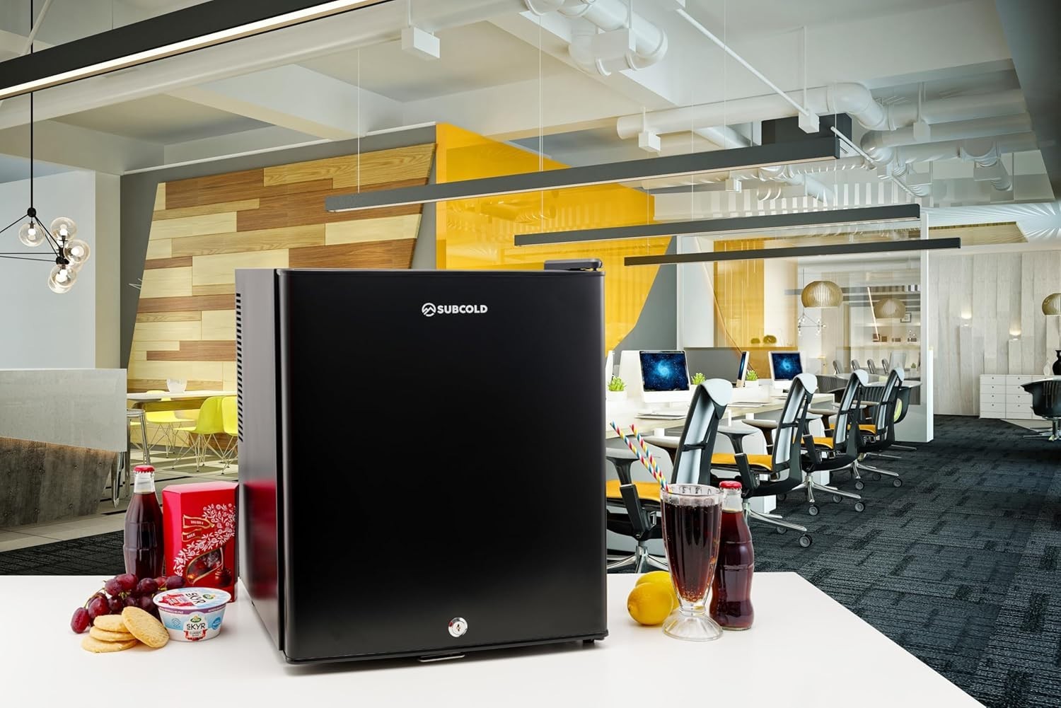 Mini Fridge 30L Compact Table Top Frost-Free LED Lockable Black