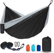 Double Camping Hammock 2-Person 600lb Heavy Duty Portable Outdoor Black & gray