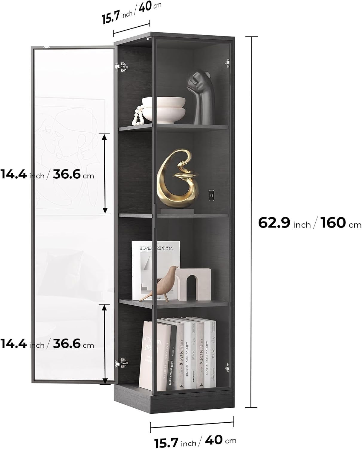 Corner Display Cabinet with Lights & Doors, 4-Tier Tall Unit for Figures