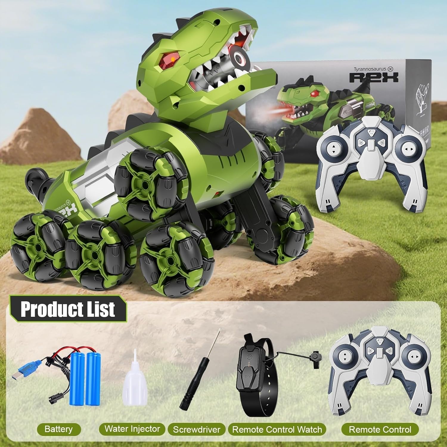 4DRC Y12 Dinosaur RC Car – 8-Wheel Stunt Car w/ LED, Spray & Gesture Control