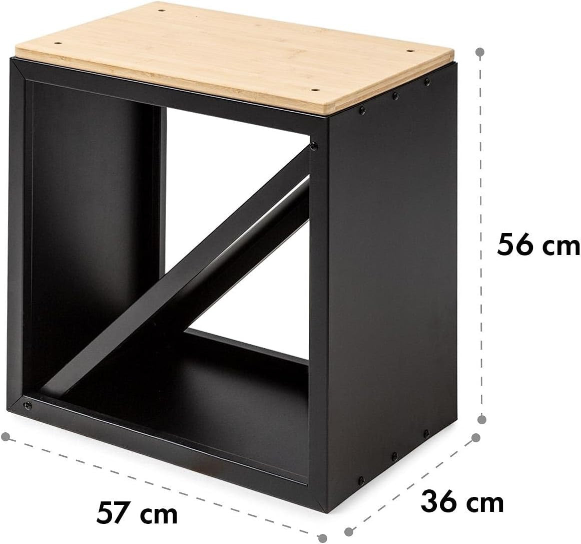 Firewood Storage Bench with Bamboo Top & Steel Frame – Stylish & Space-Saving