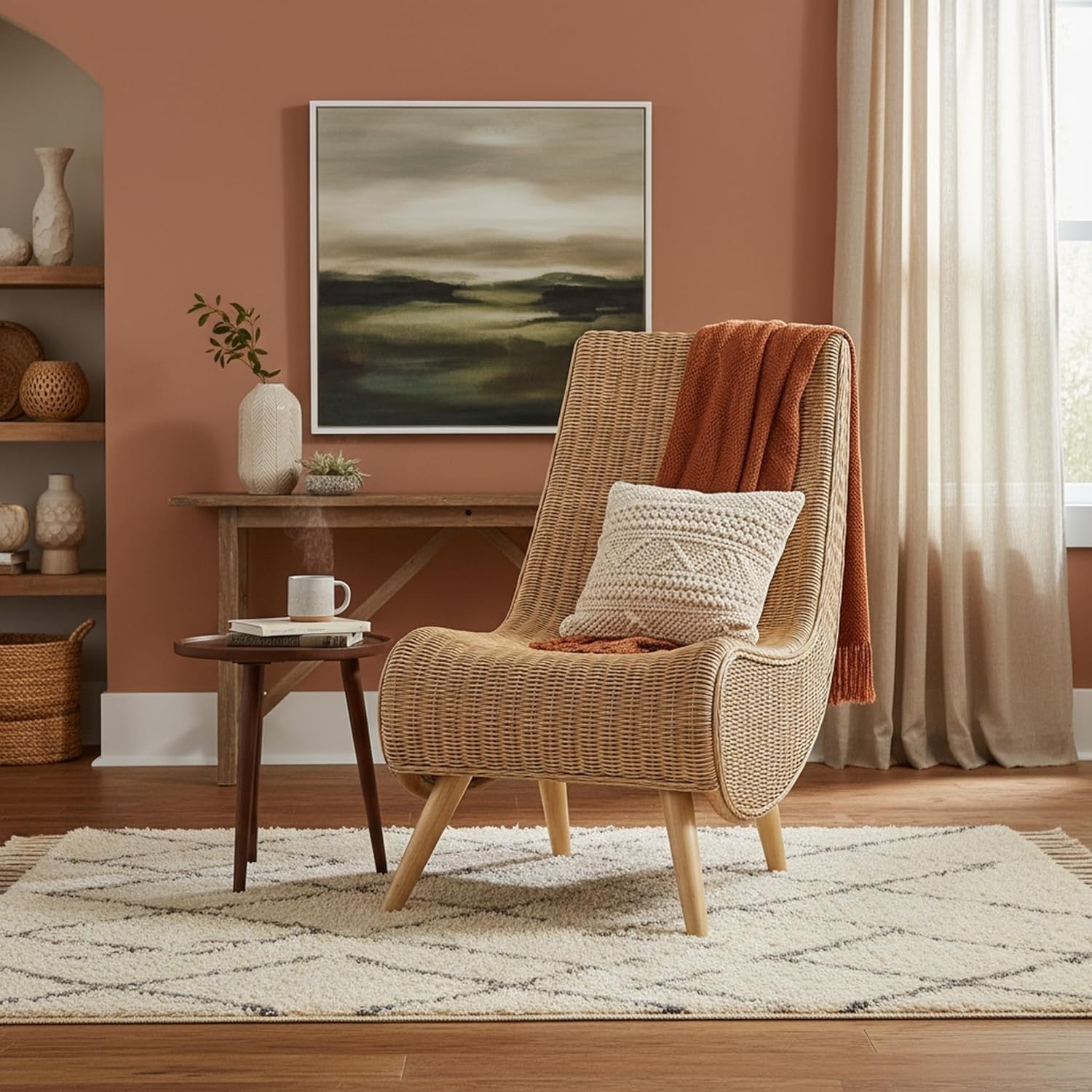 Rattan Wicker Reading Chair Indoor Natural Cane Lounge Armchair