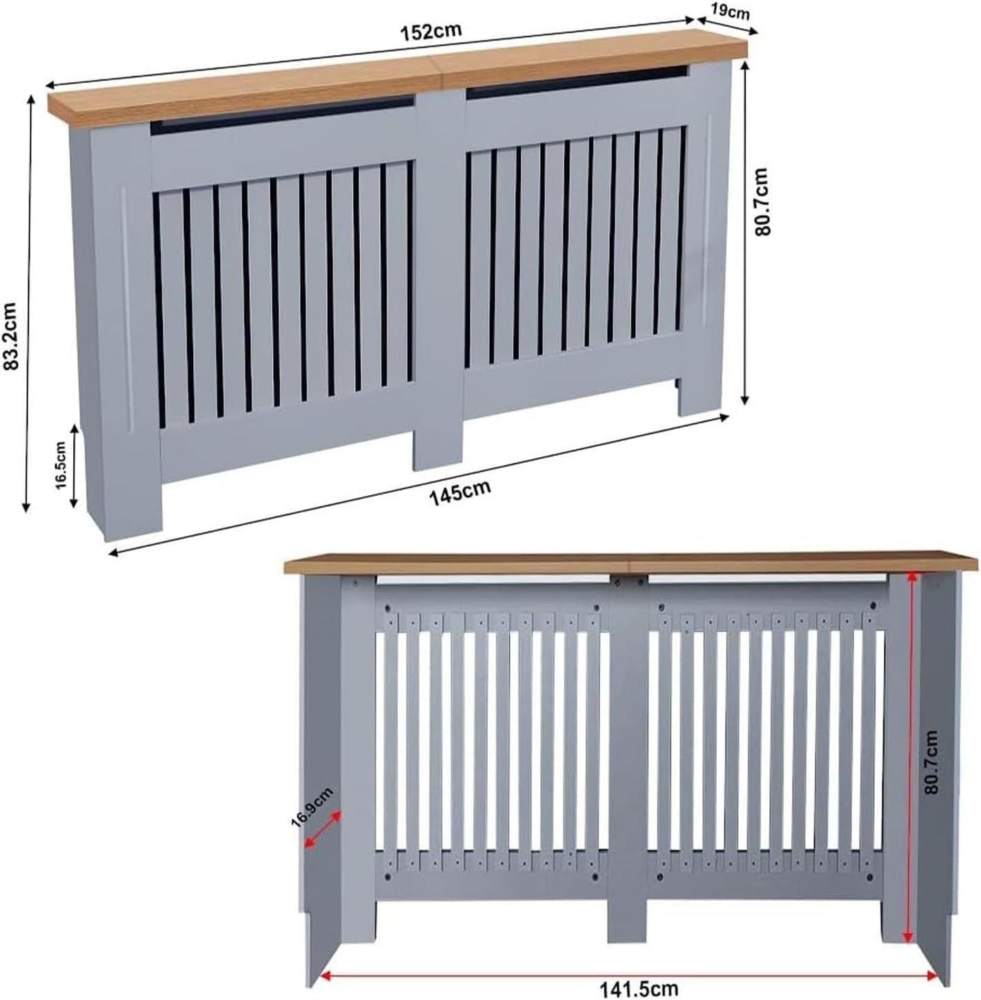 Large Grey Radiator Cover | Vertical Slatted MDF Cabinet