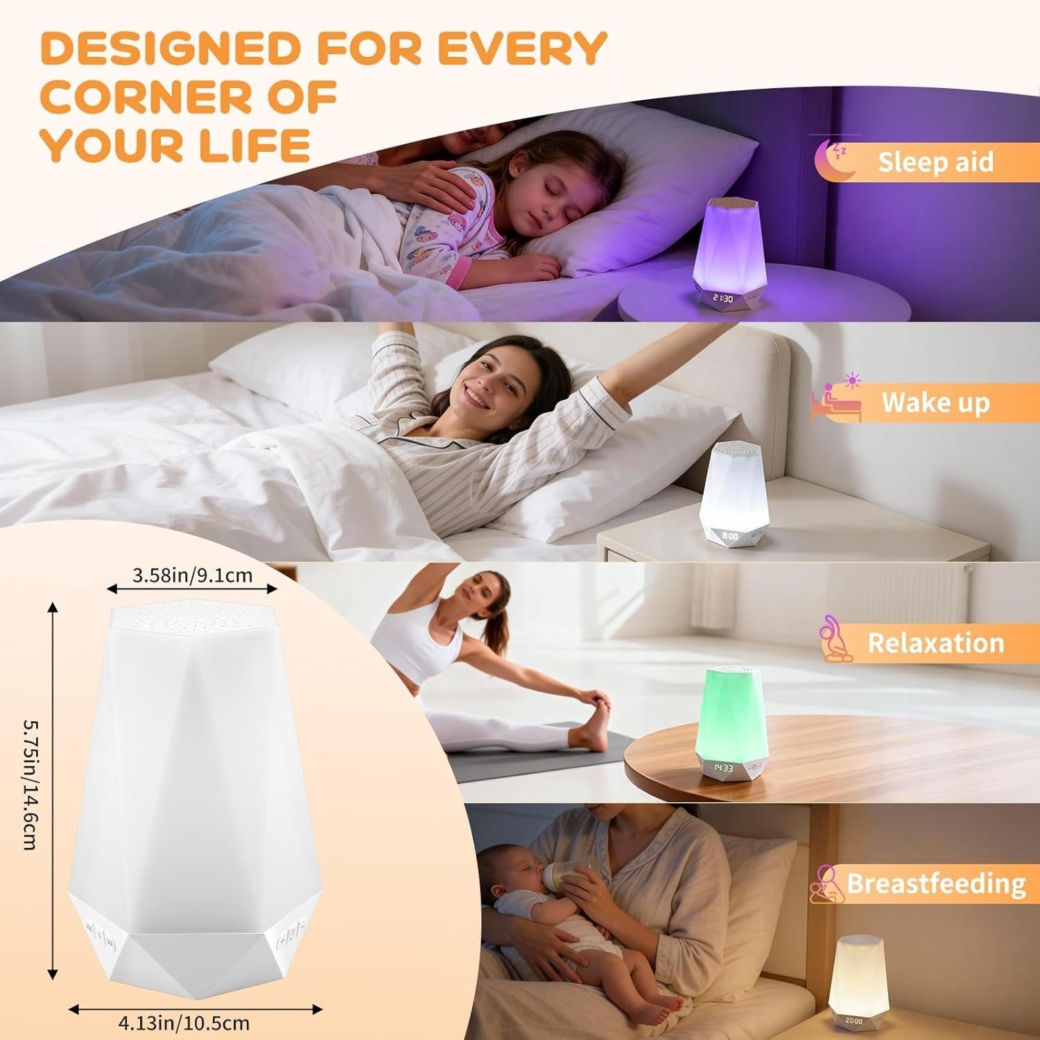 White Noise Sleep Trainer Clock for Kids & Adults with Night Light & App