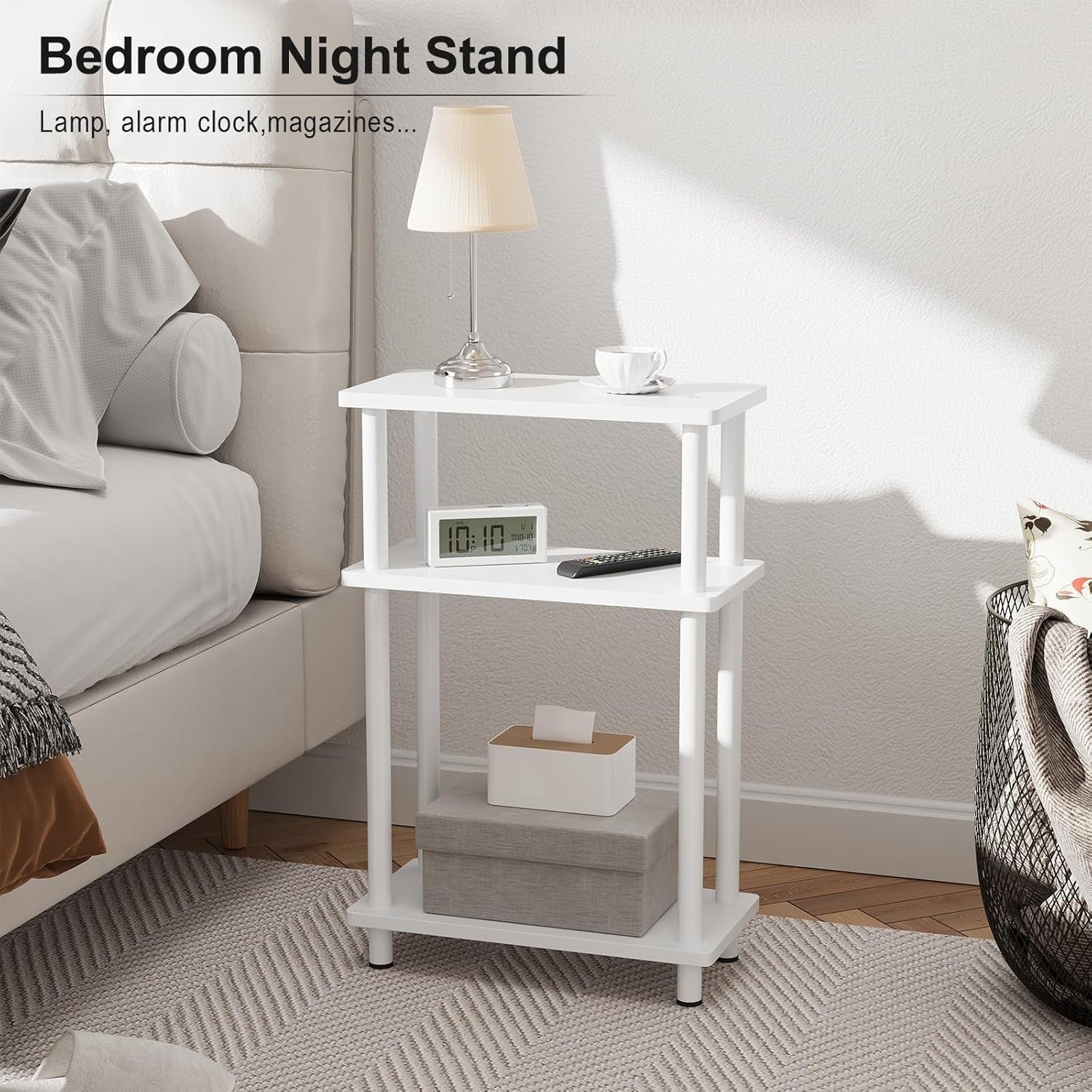 Slim 3-Tier Narrow Side Table, Space-Saving End Table for Living Room, Bedroom