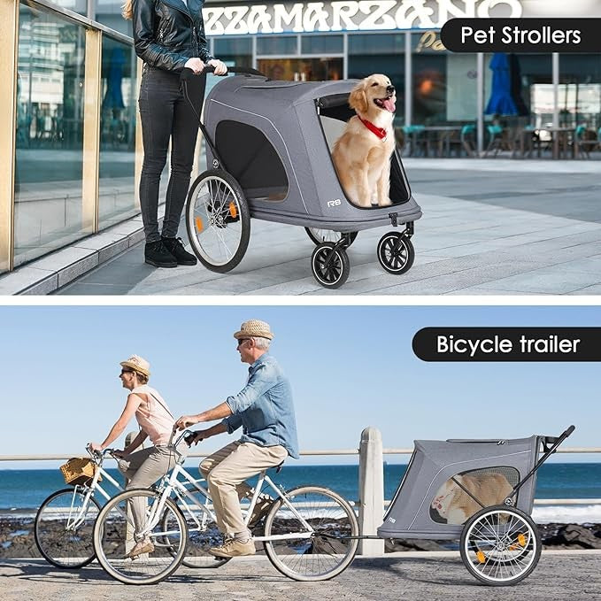 4 Wheel Large Dog Stroller Foldable Heavy Duty Pet Pushchair Trailer 100lb