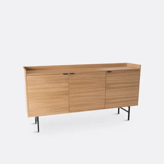 Modern Oak 3-Door Sideboard with Black Metal Legs – Wide Storage Unit