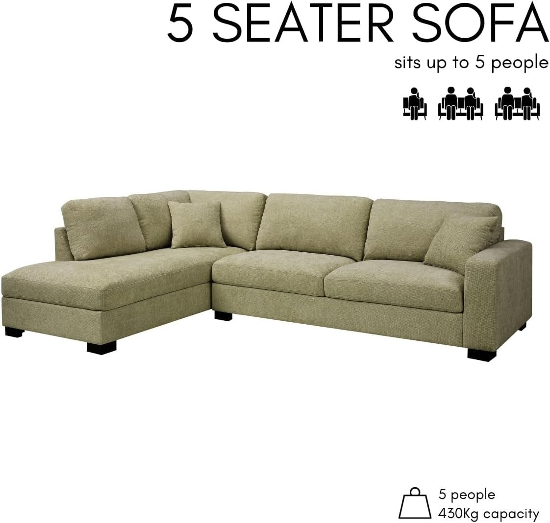 Sage Green Chenille Corner Sofa Left Hand – 5 Seater with Footstool Option