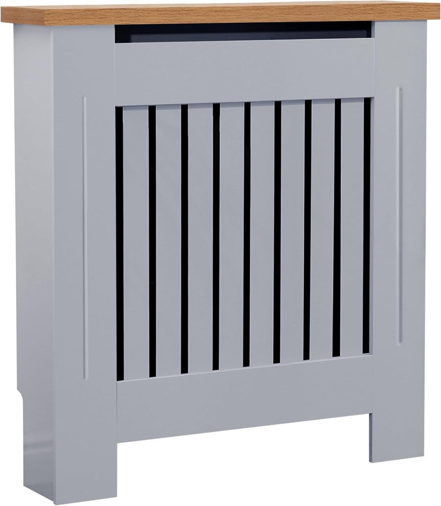 Small Grey Radiator Cover | Vertical Slatted MDF Cabinet