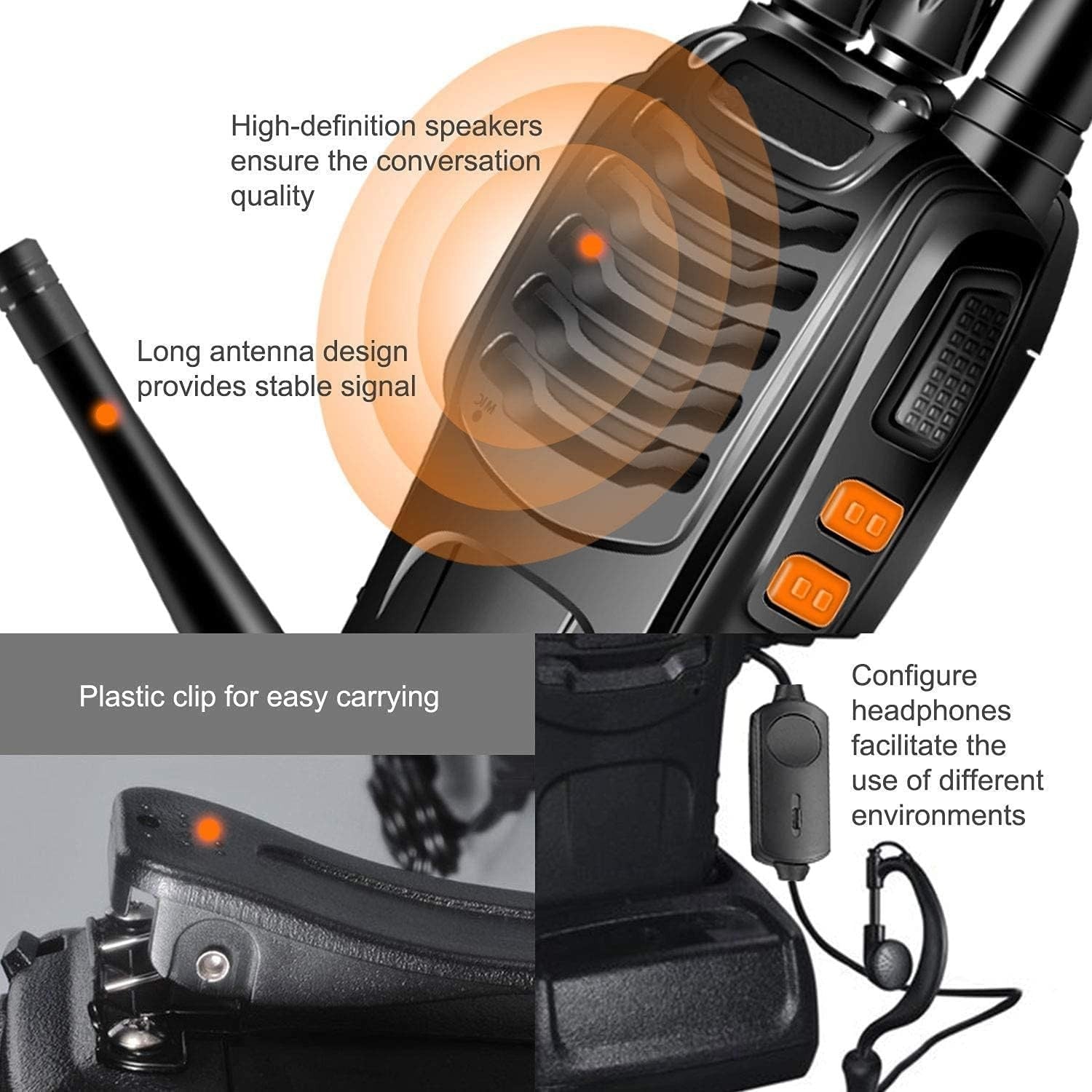 Rechargeable Walkie Talkies Long Range 16CH w Earpieces LED Light 2 Pack