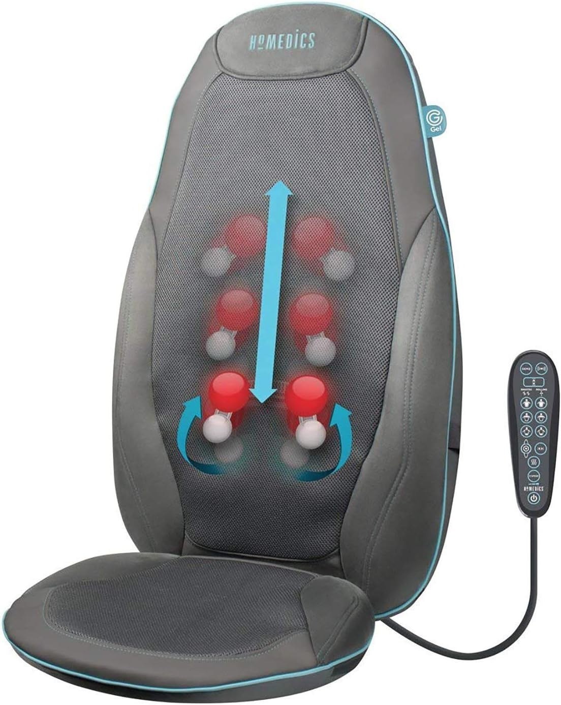 Gel Shiatsu Back Massager Chair Pad Heat Rolling Full Back Relief Home Office