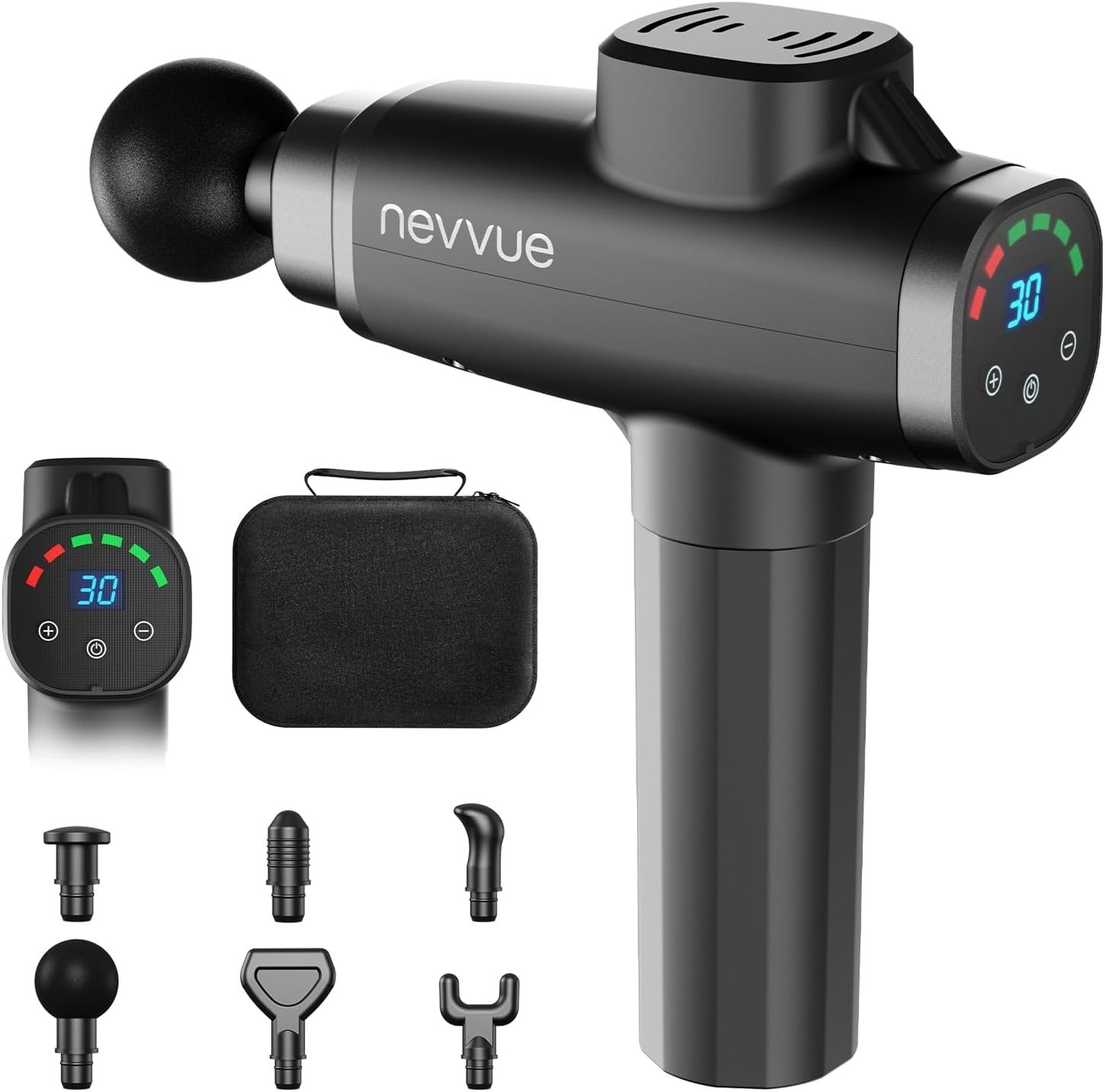 Massage Gun Deep Tissue Percussion 30 Speeds LED Display 6 Heads Portable