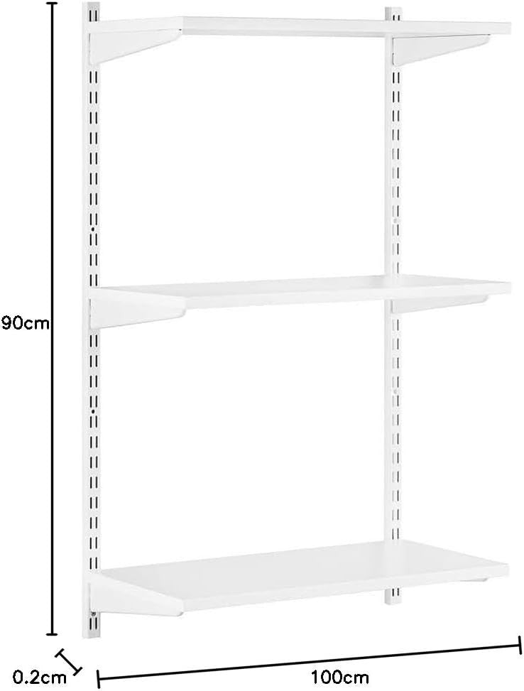3-Tier Adjustable Wall Bracket Shelf Wooden Kit 100x60x32cm White