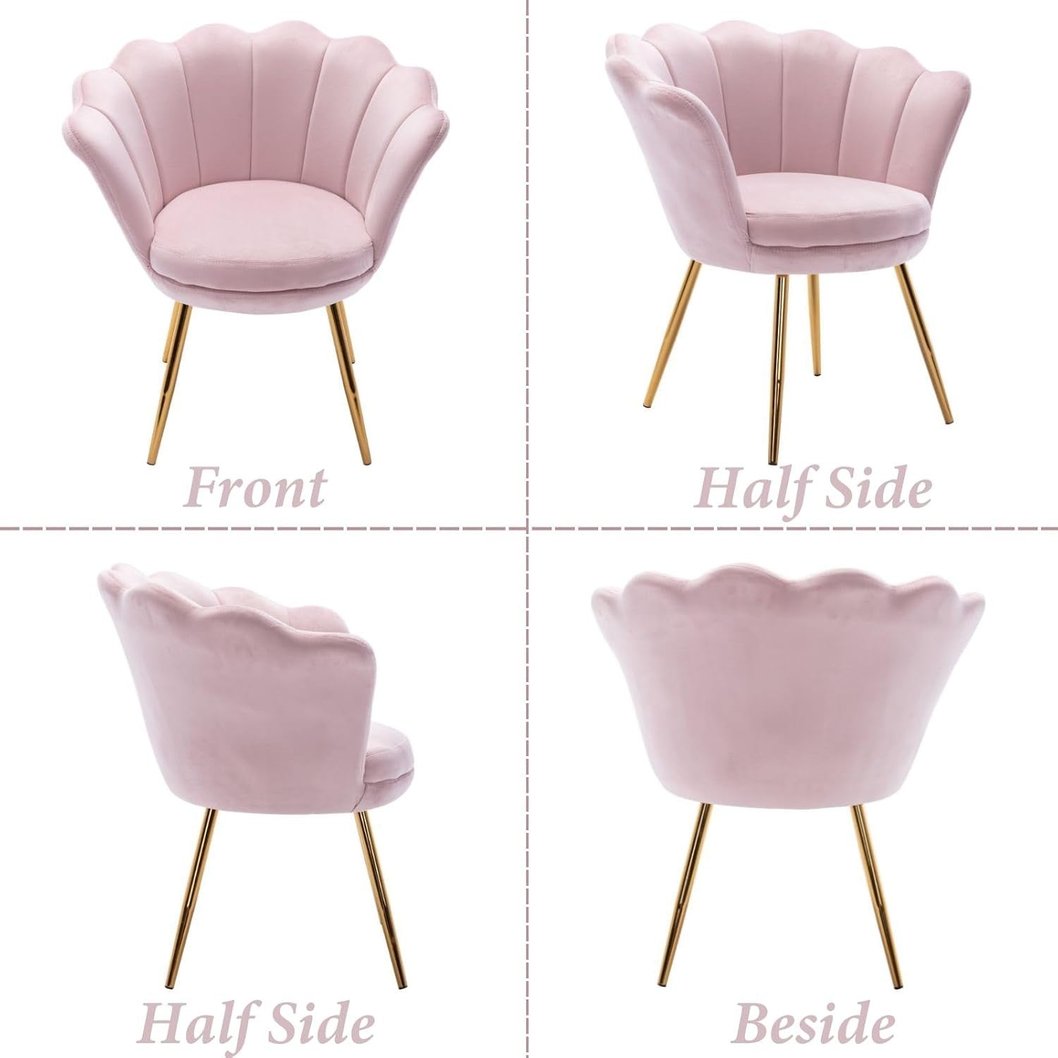 Light Pink Velvet Lounge Chair Gold Legs | Petal Back Armchair for Bedroom