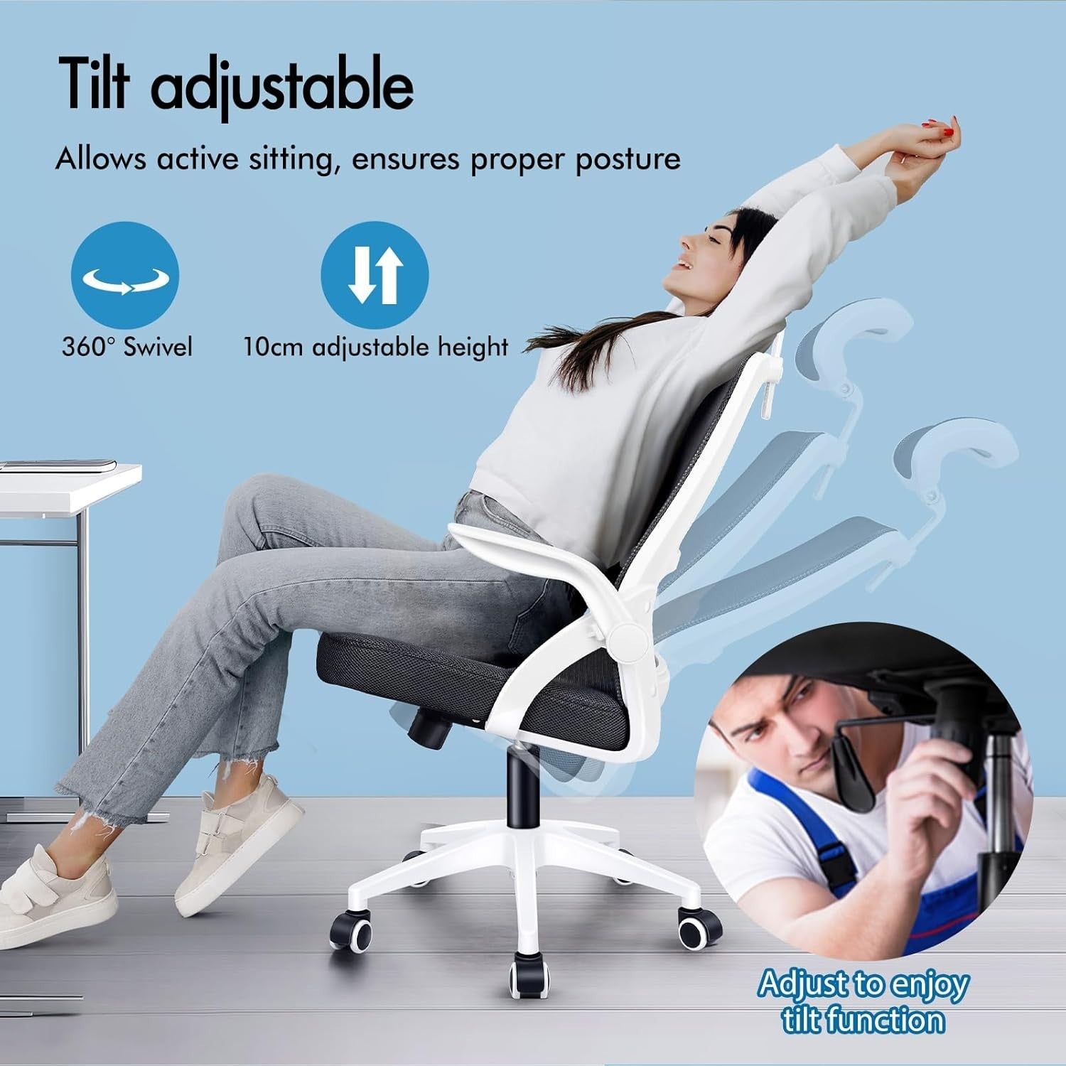 Ergonomic Mesh Office Chair, Adjustable Headrest, Lumbar Support, Flip-Up Arms,