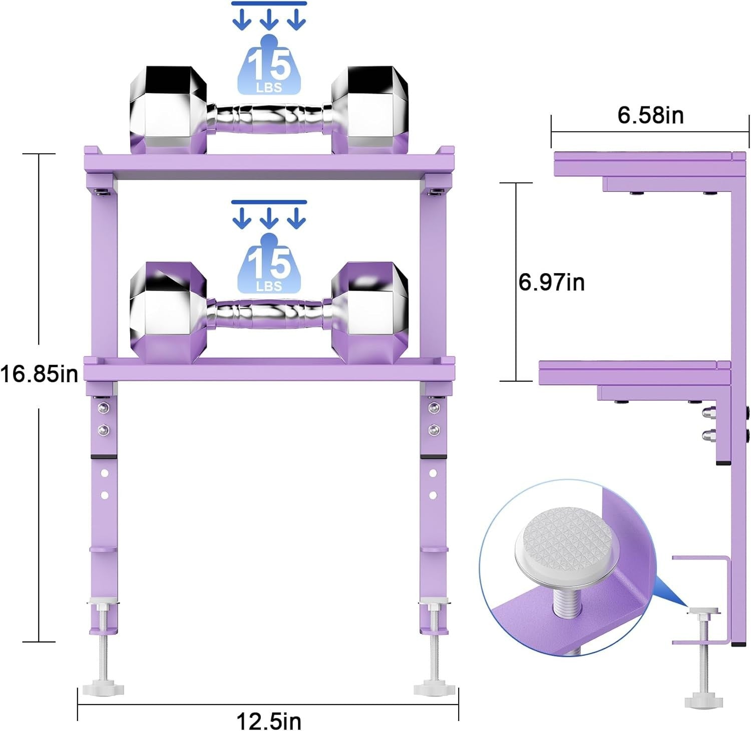 Purple Clamp-On Desk Shelf 2-Tier Adjustable Desktop Organizer Storage Rack