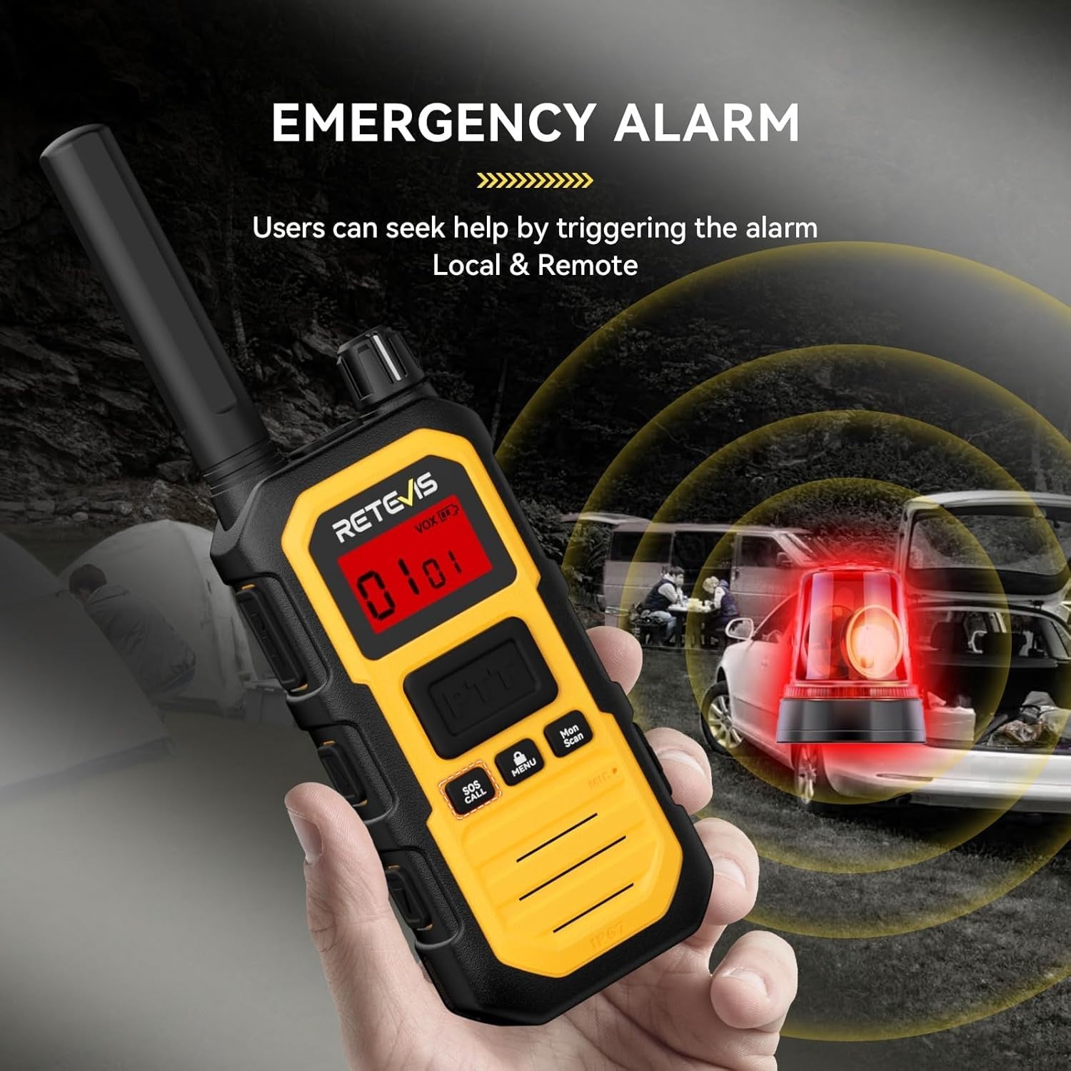 IP67 Waterproof Walkie Talkies 2 Pack 2000mAh SOS Long Range Radio