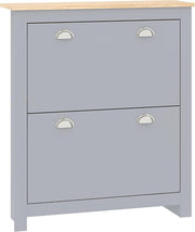 Modern Grey Shoe Storage Cabinet – 2 Flip Drawers, Adjustable Shelf, 12 Pair