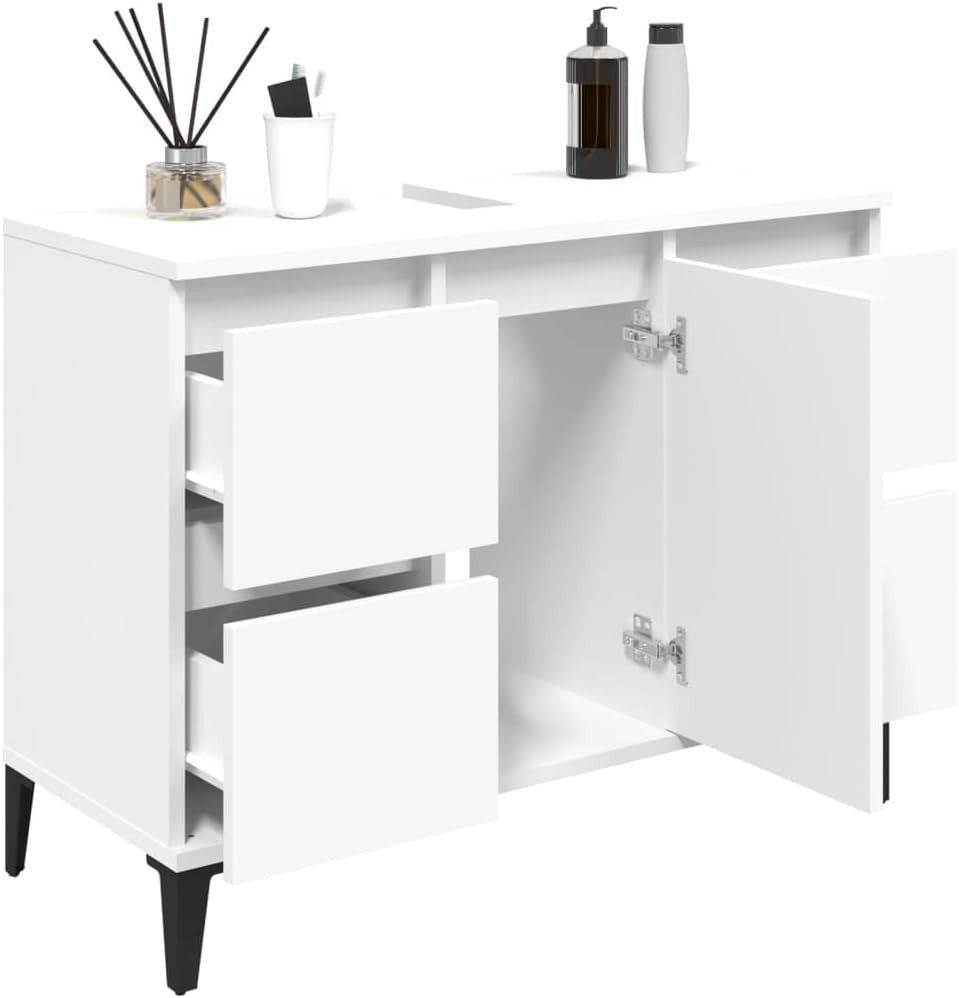 White Bathroom Sink Cabinet Vanity Unit with Drawers Cupboard Storage Modern