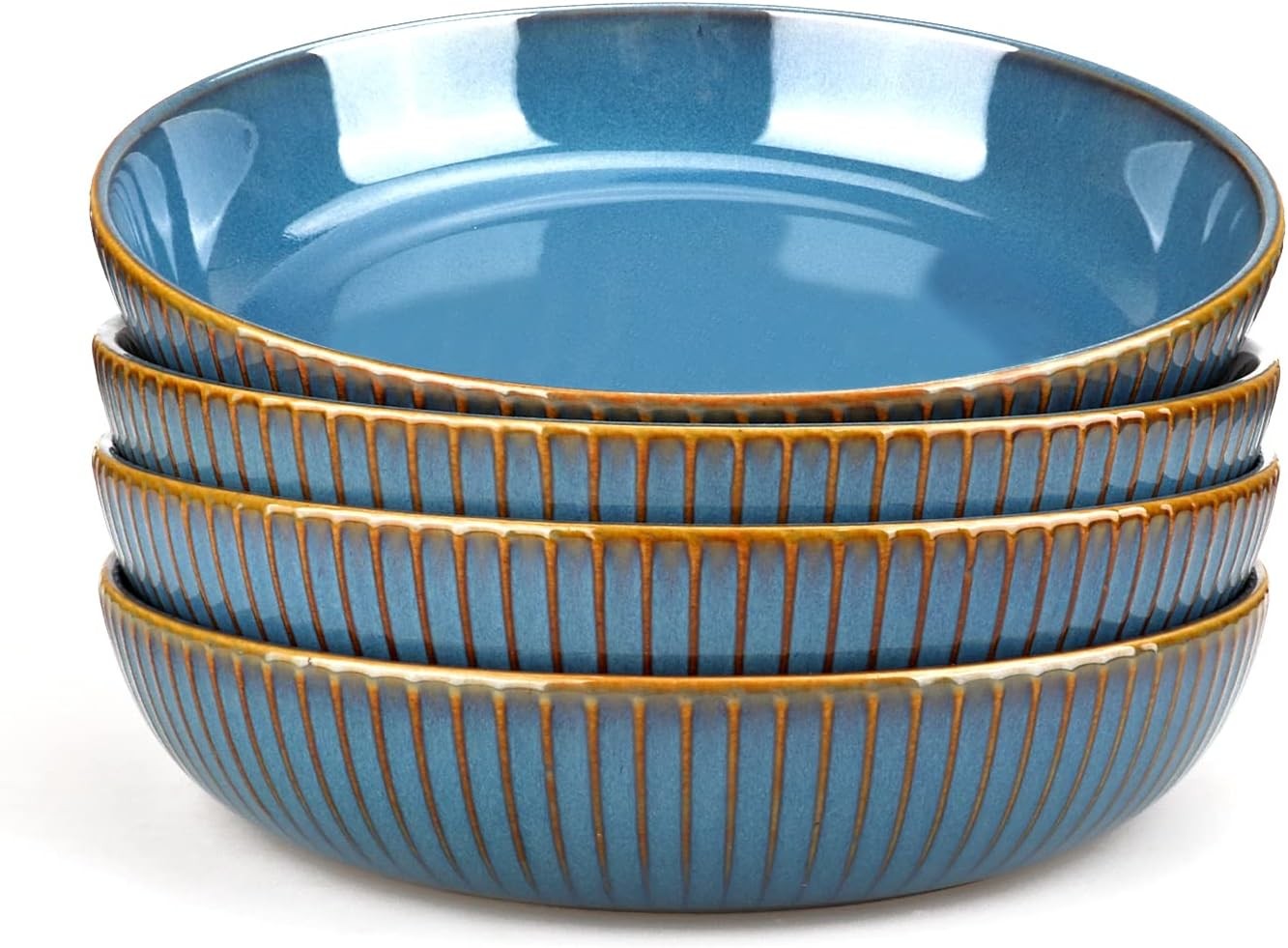 4pc Large Pasta Bowls 21cm Deep Porcelain Serving Bowls Blue Set