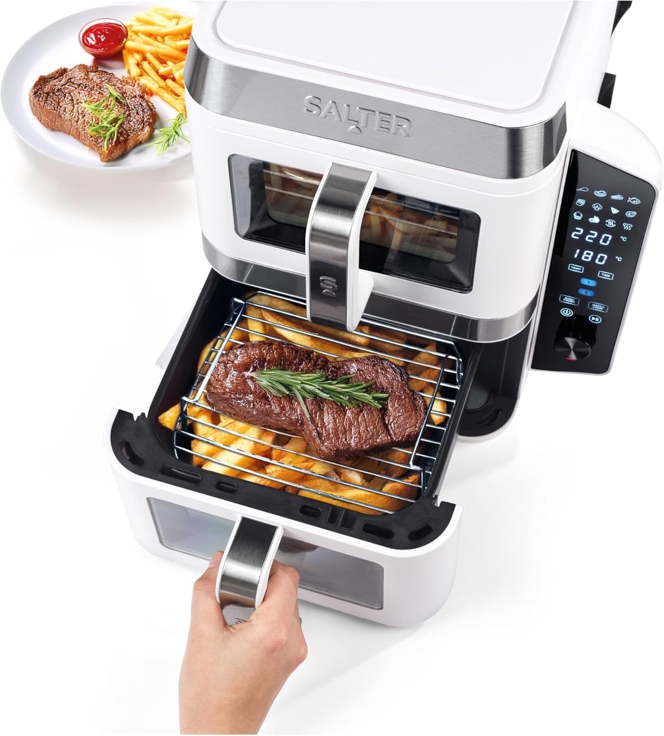 Vertical Dual Drawer Air Fryer 9L 12 Presets 4-Level Cooking, Sync/Match, 2400W