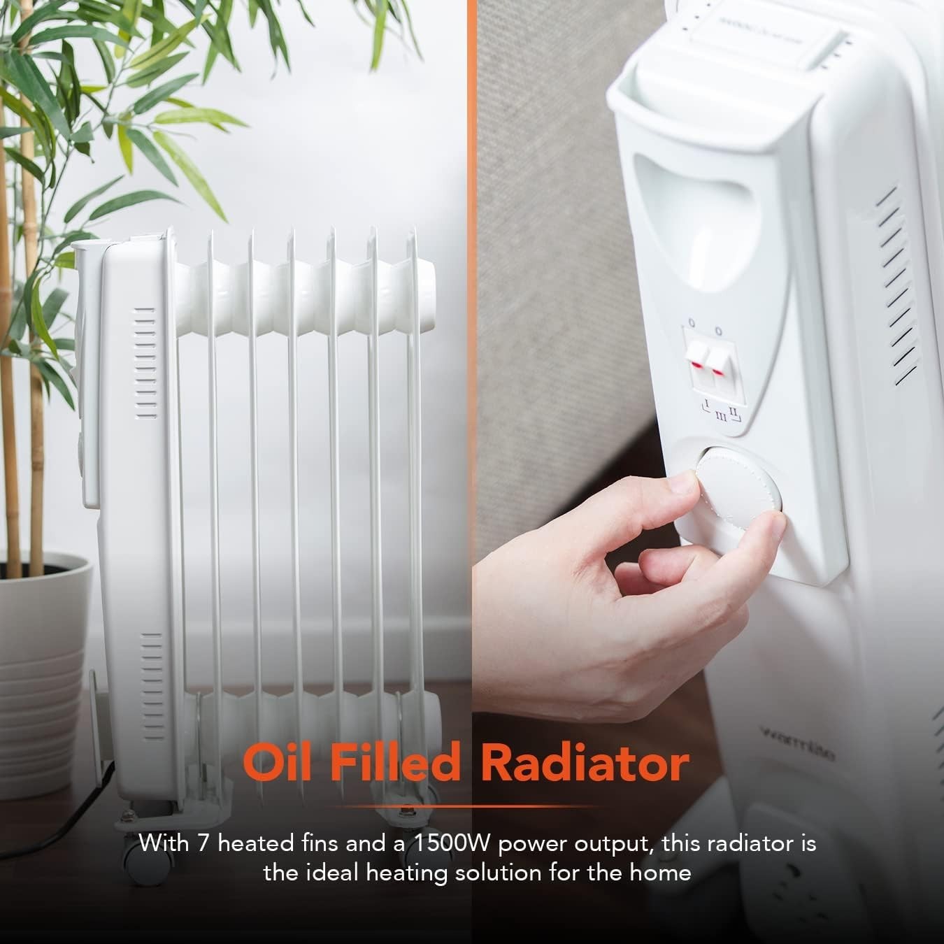 Warmlite WL43003YW 1500W Oil Filled Radiator with 3 power Settings and Adjustabl