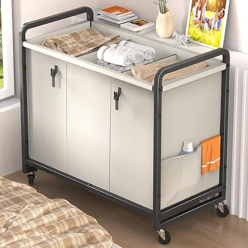 230L 3-Section Laundry Sorter Cart with Wheels & Metal Frame – White Organizer