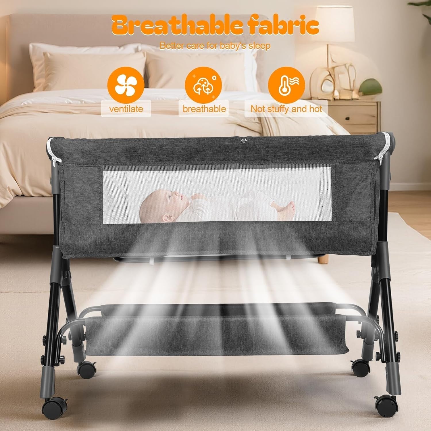 3in1 Baby Crib Bassinet Adjustable Travel Cot with Mattress & Storage Black