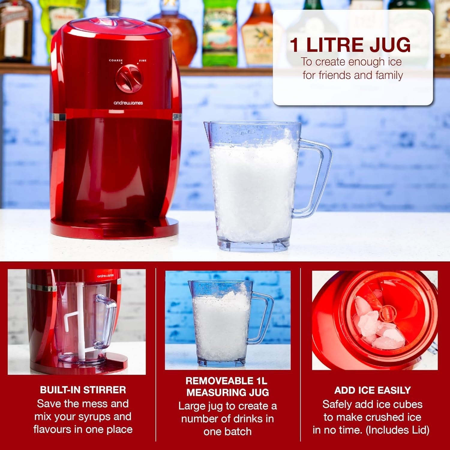 Electric Ice Crusher Slush Machine 1L Ice Maker for Cocktails & Smoothies