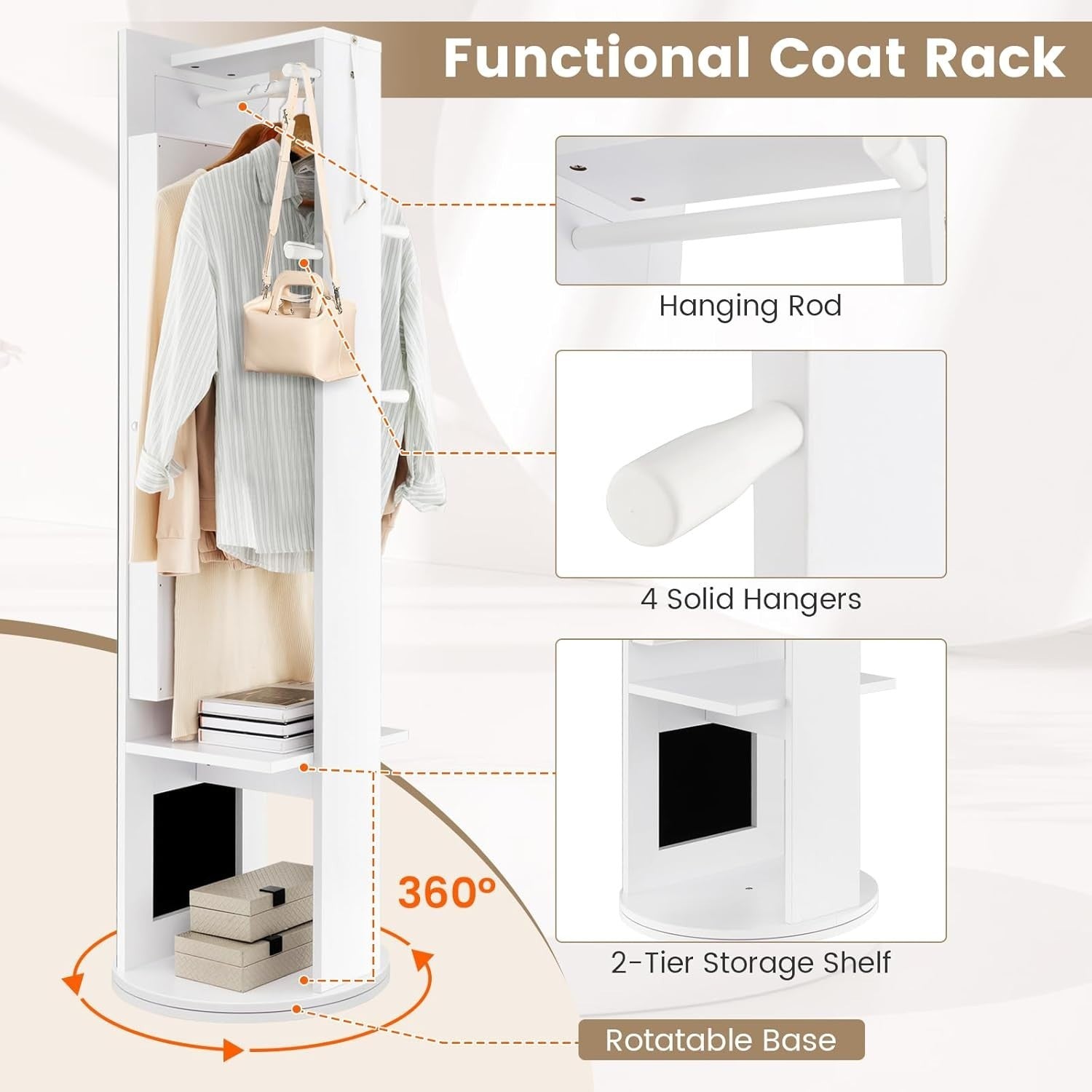 360° Swivel Jewelry Cabinet LED Mirror Coat Rack Storage Organizer