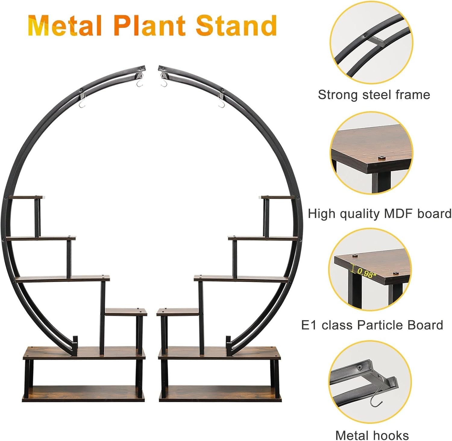 2 Pc 6 Tier Half Moon Metal Plant Stand Set Indoor Outdoor Flower Shelf Rack