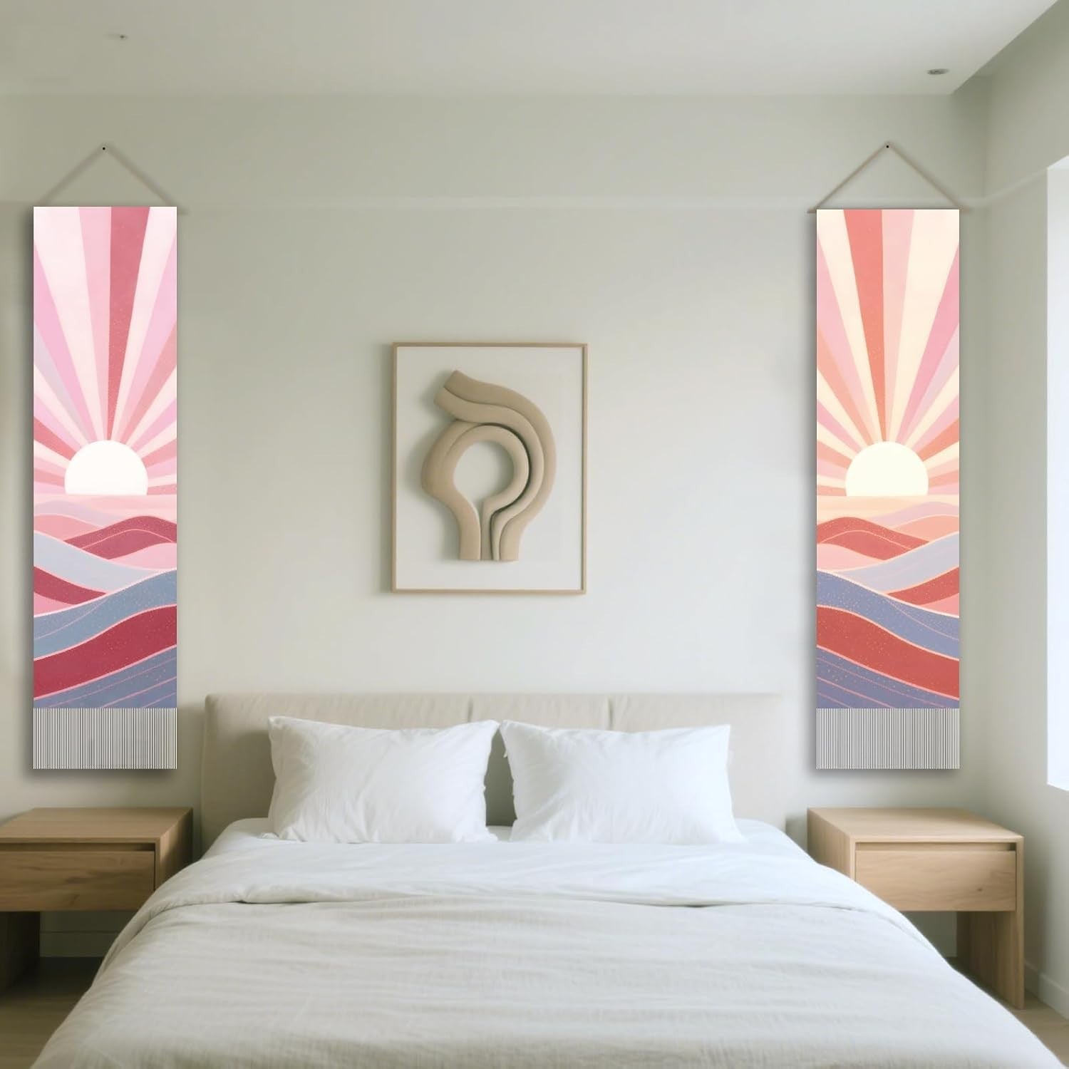 2PCS Boho Mountain Tapestry 33x116cm Sunset Wall Hanging Decor