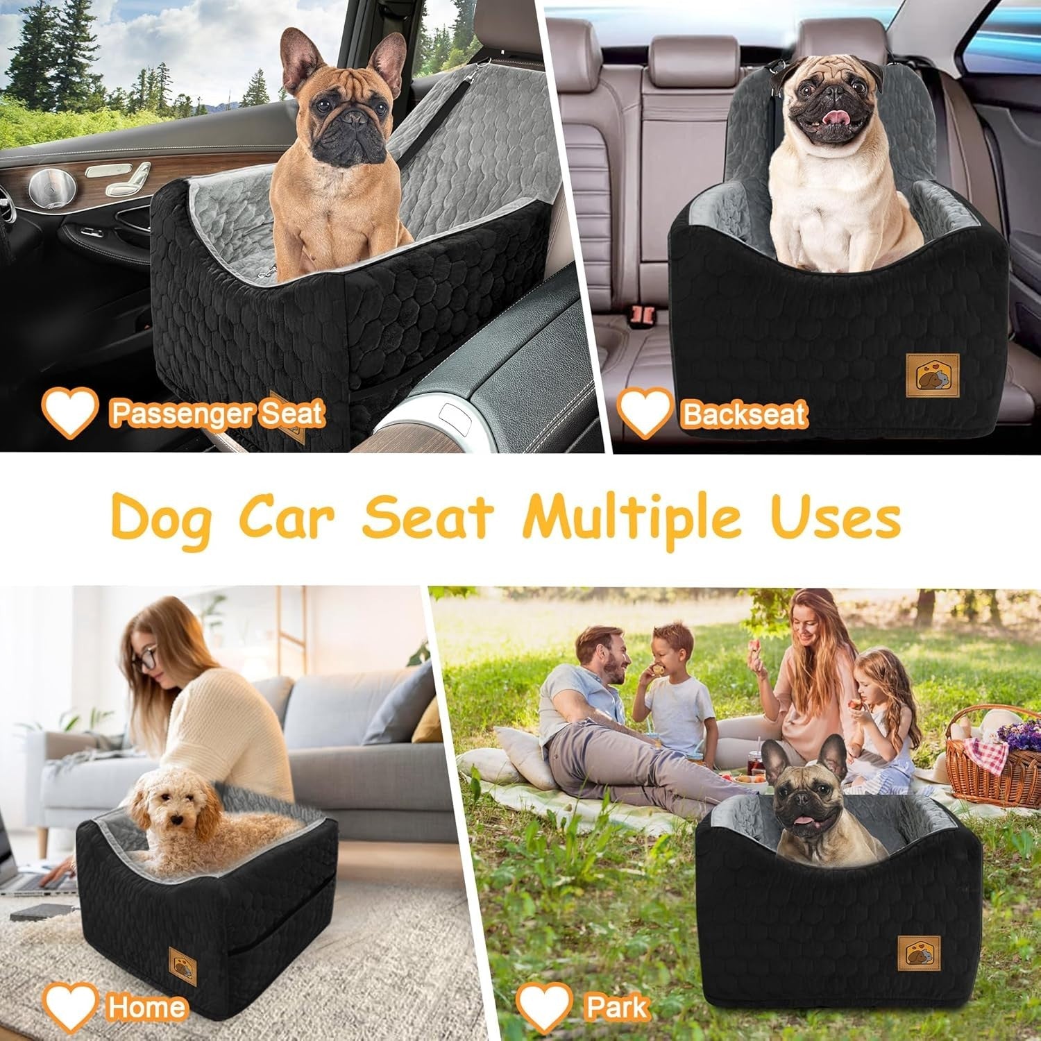 Memory Foam Dog Booster Seat Washable Pet Car Bed Travel Carrier