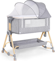 5in1 Baby Bedside Crib Adjustable Height Travel Cot with Mattress & Storage Grey