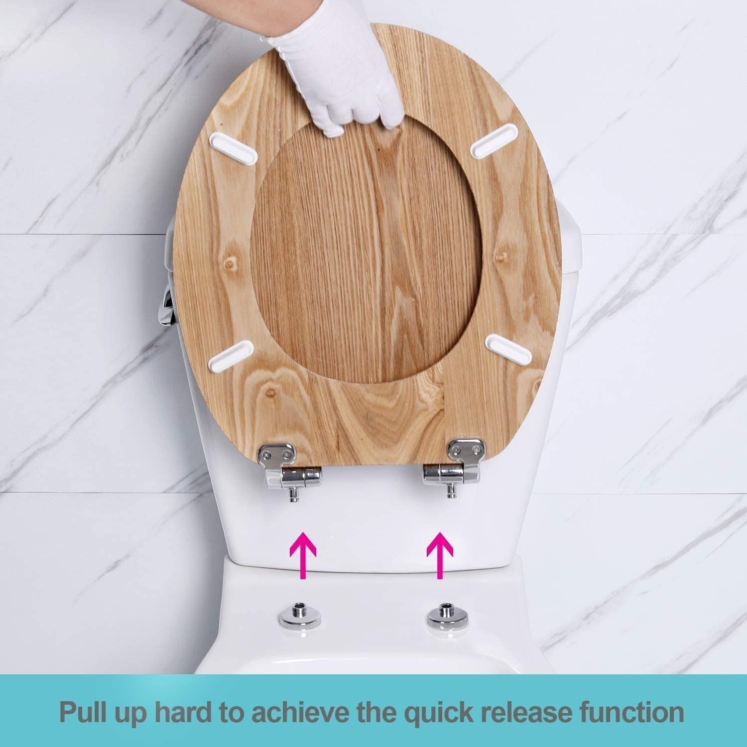 Antibacterial Wooden Toilet Seat Soft Close Quick Release Oval Solid Oak 45x37cm