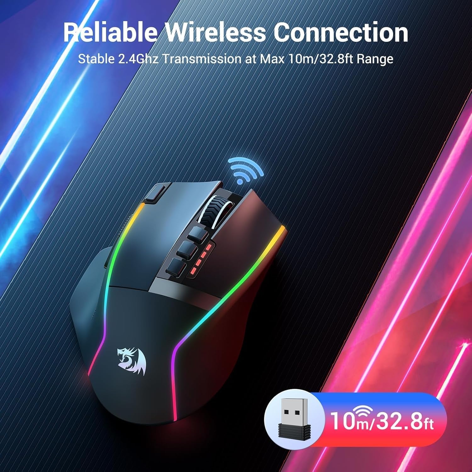 Wireless Gaming Mouse 16000 DPI RGB 9 Macro Buttons 2.4G USB