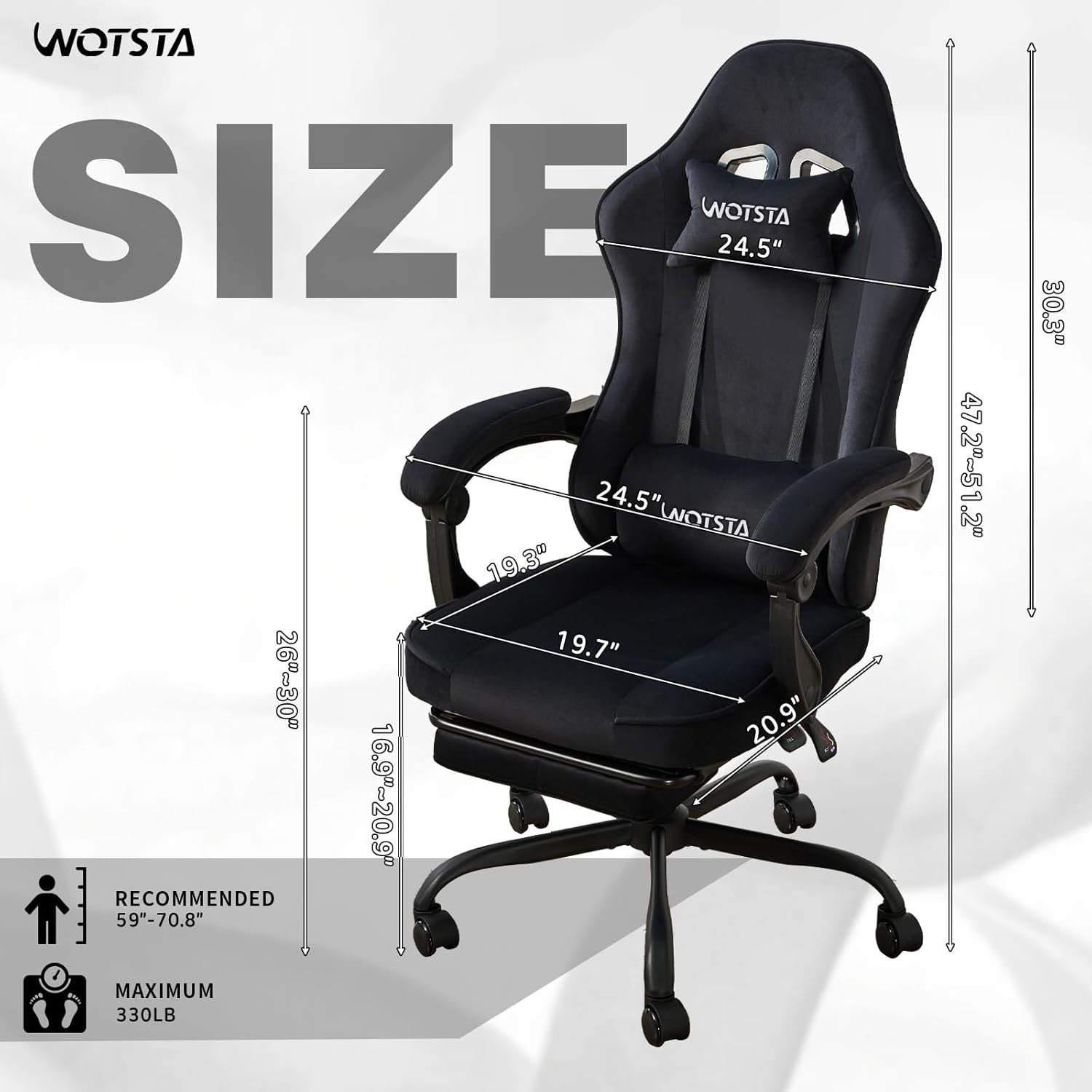 Gaming Chair Ergonomic Suede Recliner Footrest Lumbar Headrest Adult Black NEW