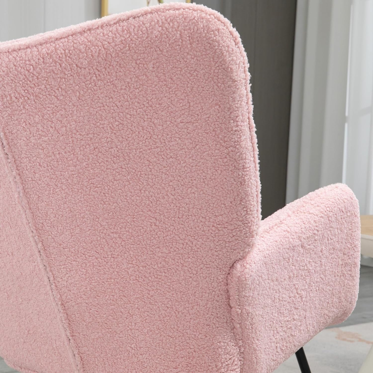 Pink Rocking Chair for Nursery, Tufted Armchair Fleece Upholstery, 71x98cm
