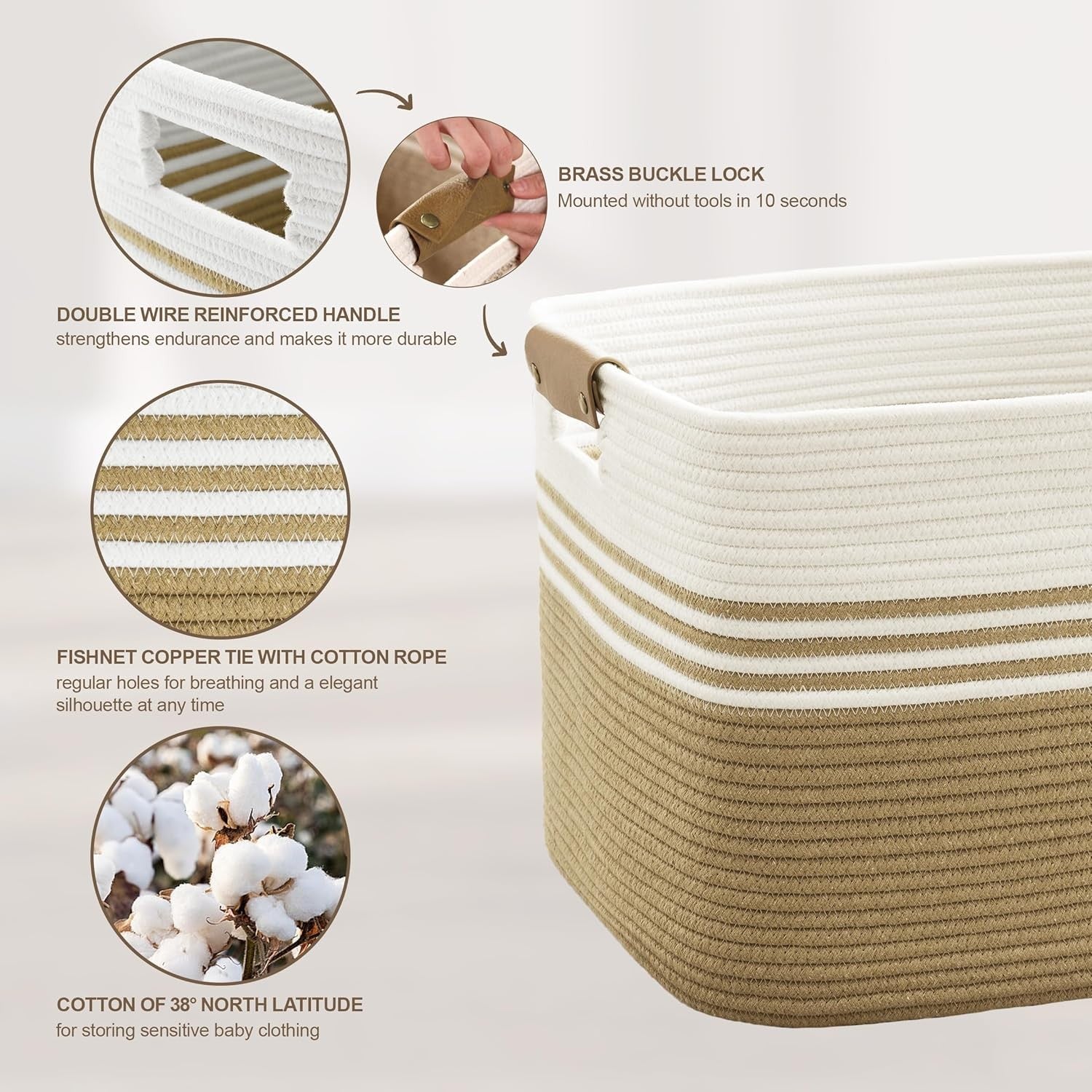 86L Large Woven Laundry Hamper with Leather Handles, Blanket & Clothes Storage –