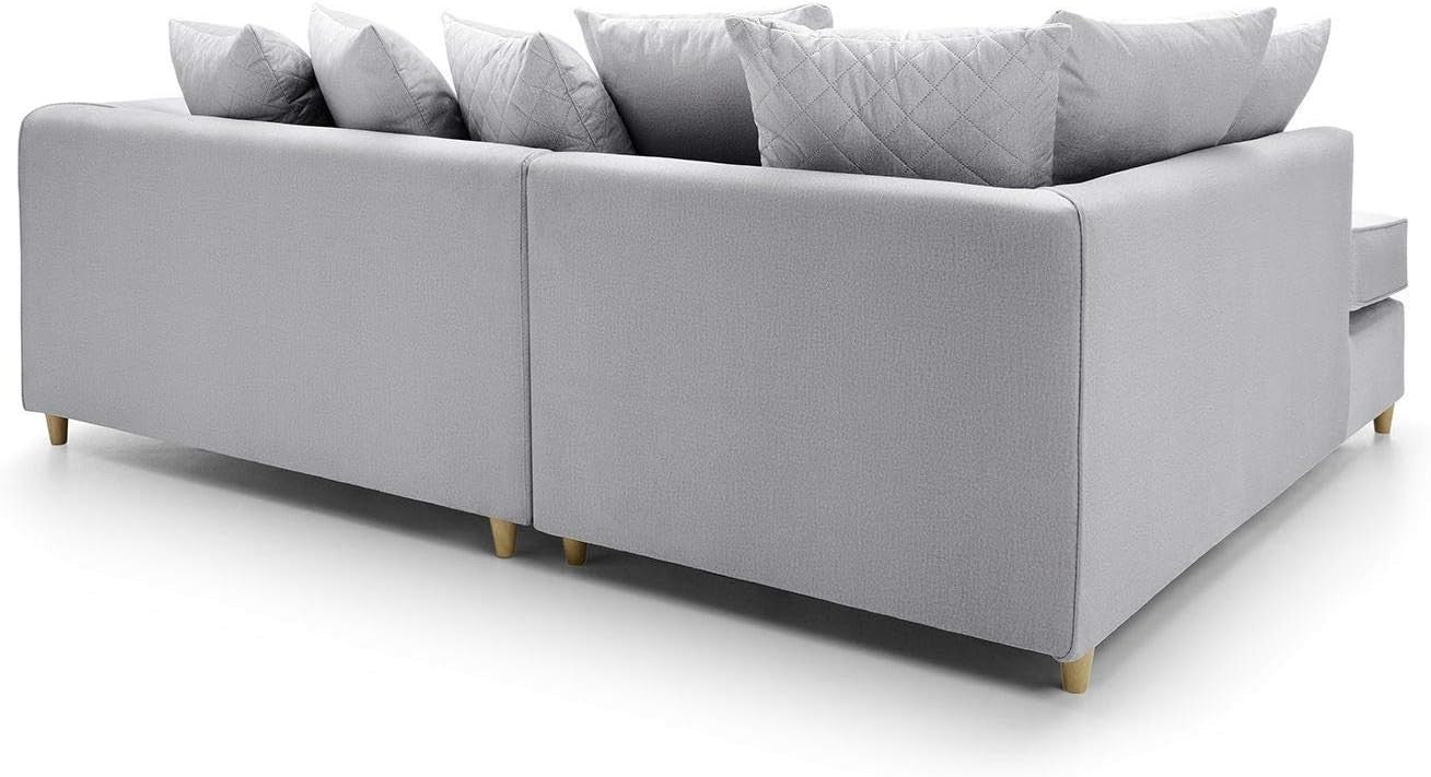 Light Grey L Shape Corner Sofa Velvet Fabric Water Repellent Plush Comfort