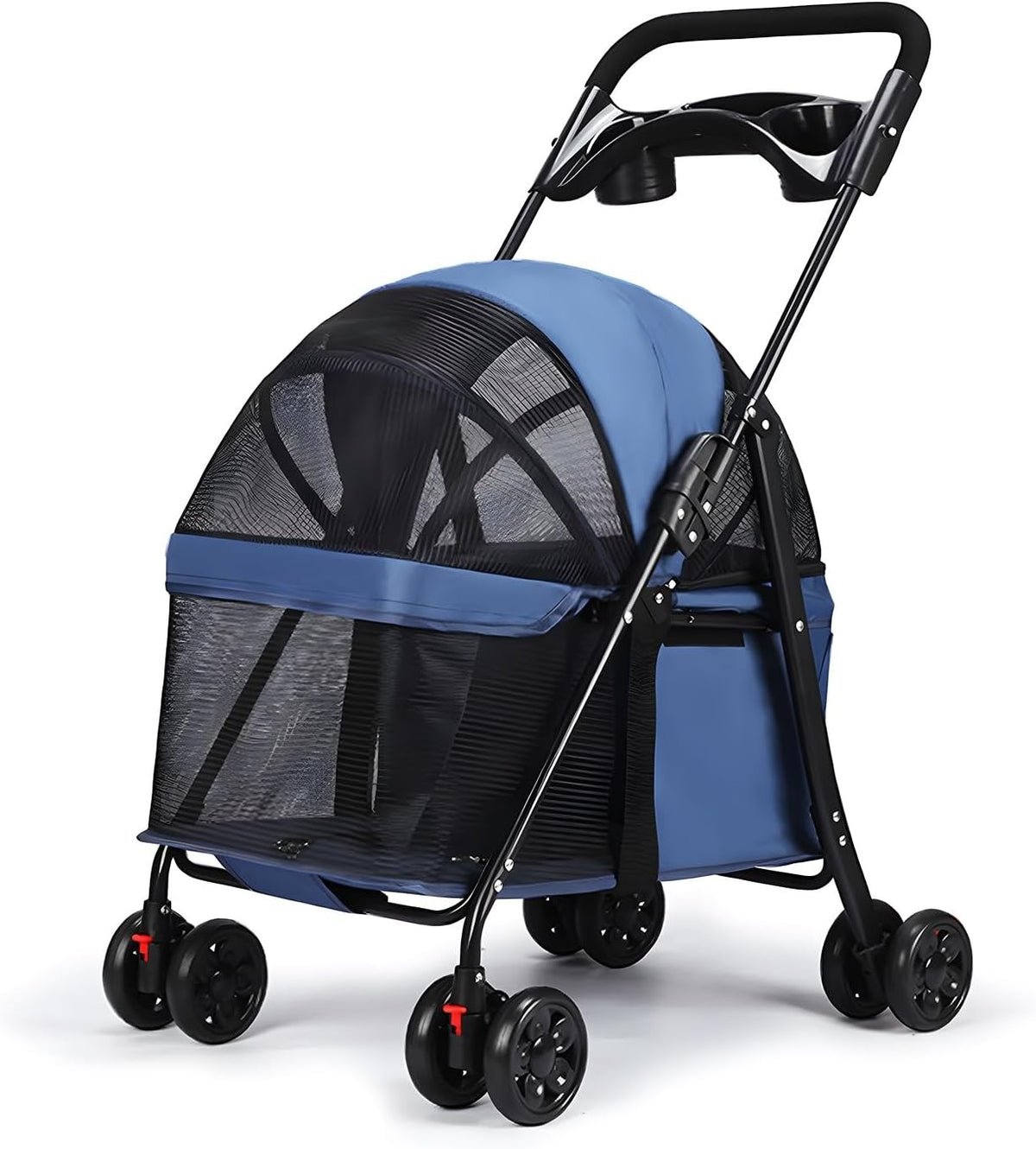 4 Wheel Pet Stroller Folding Dog Cat Pram Breathable Mesh Dual Brakes
