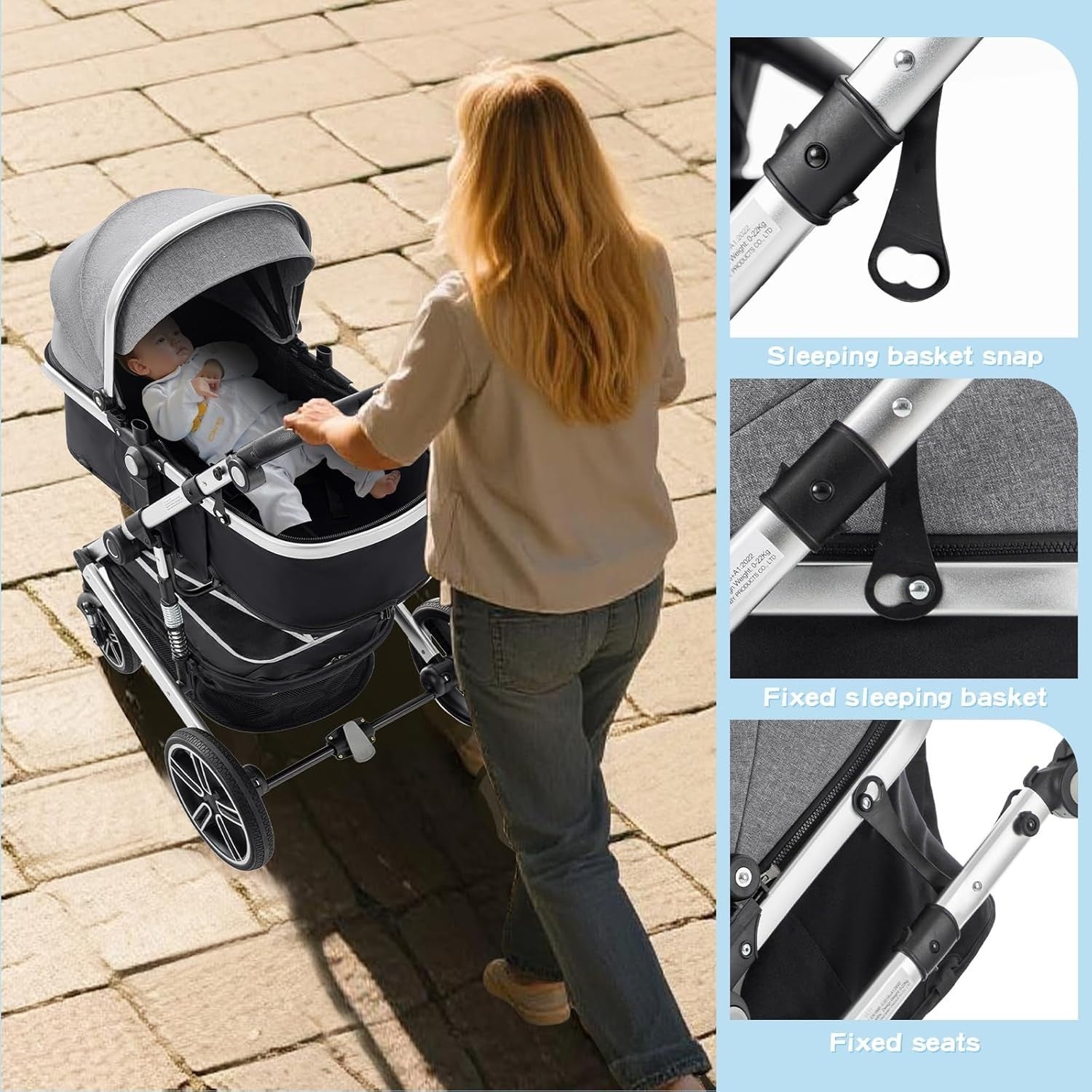 3 in 1 Baby Stroller with Car Seat Foldable Pram Travel System Black