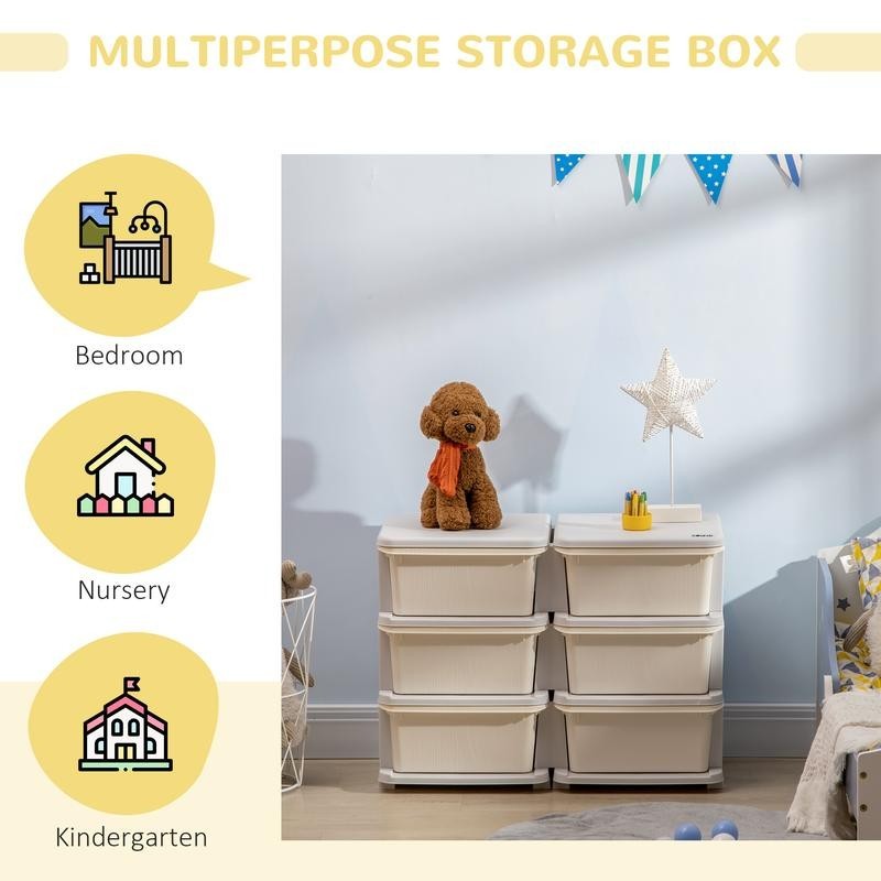 Kids Toy Storage Unit with 6 Drawers – Cream & Grey Plastic Cabinet