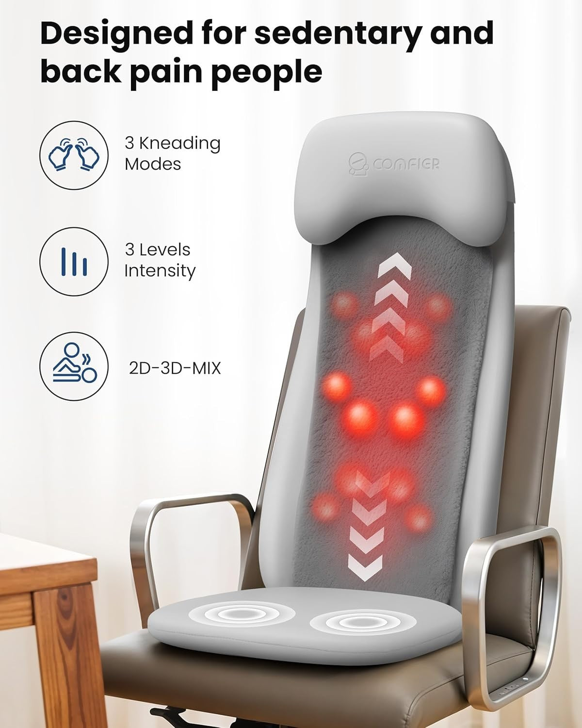 2D/3D Shiatsu Back Massager Heat Deep Kneading Full Back Chair Pad Vibration