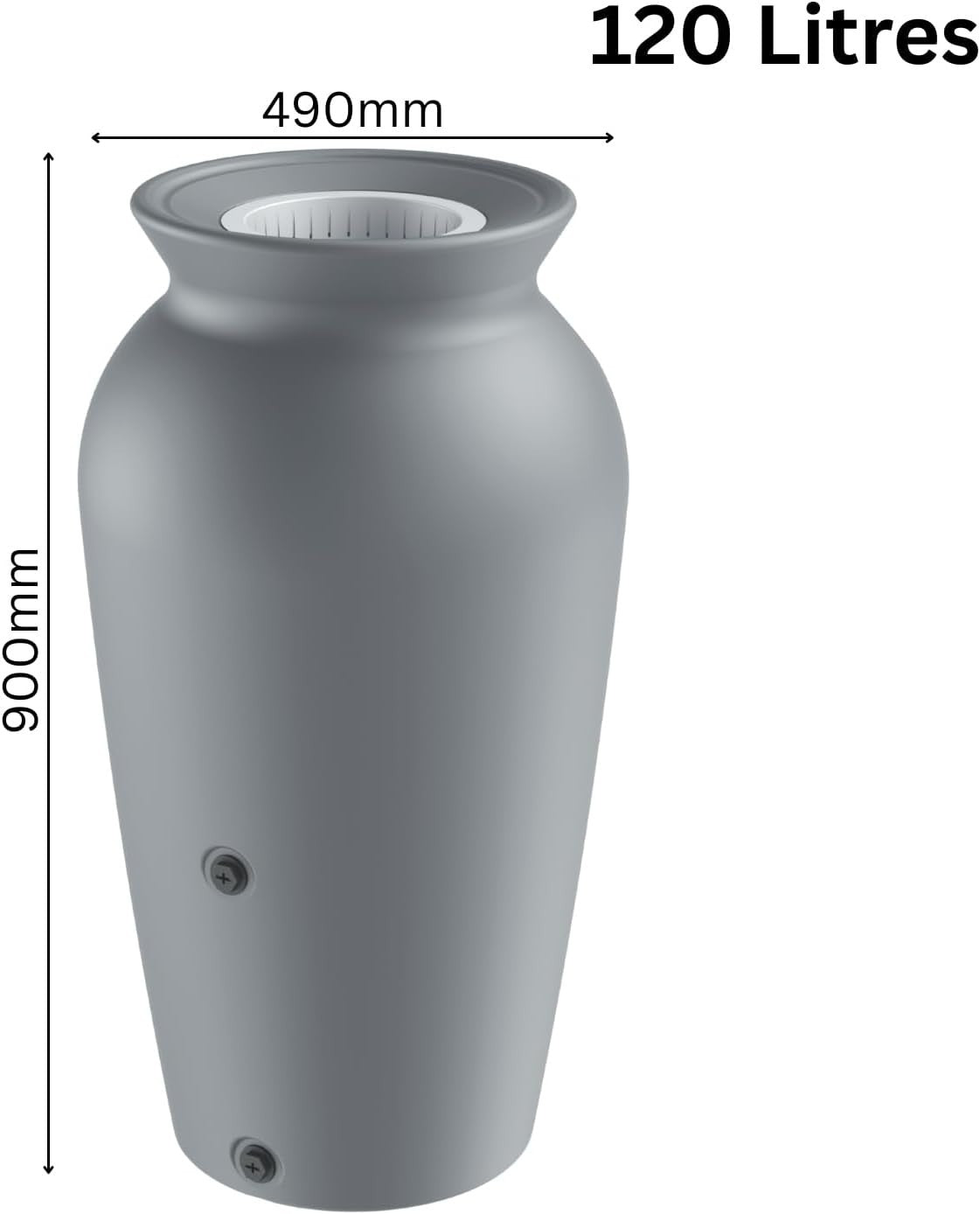 120L Decorative Rainwater Tank with Connection Kit, Round, Grey