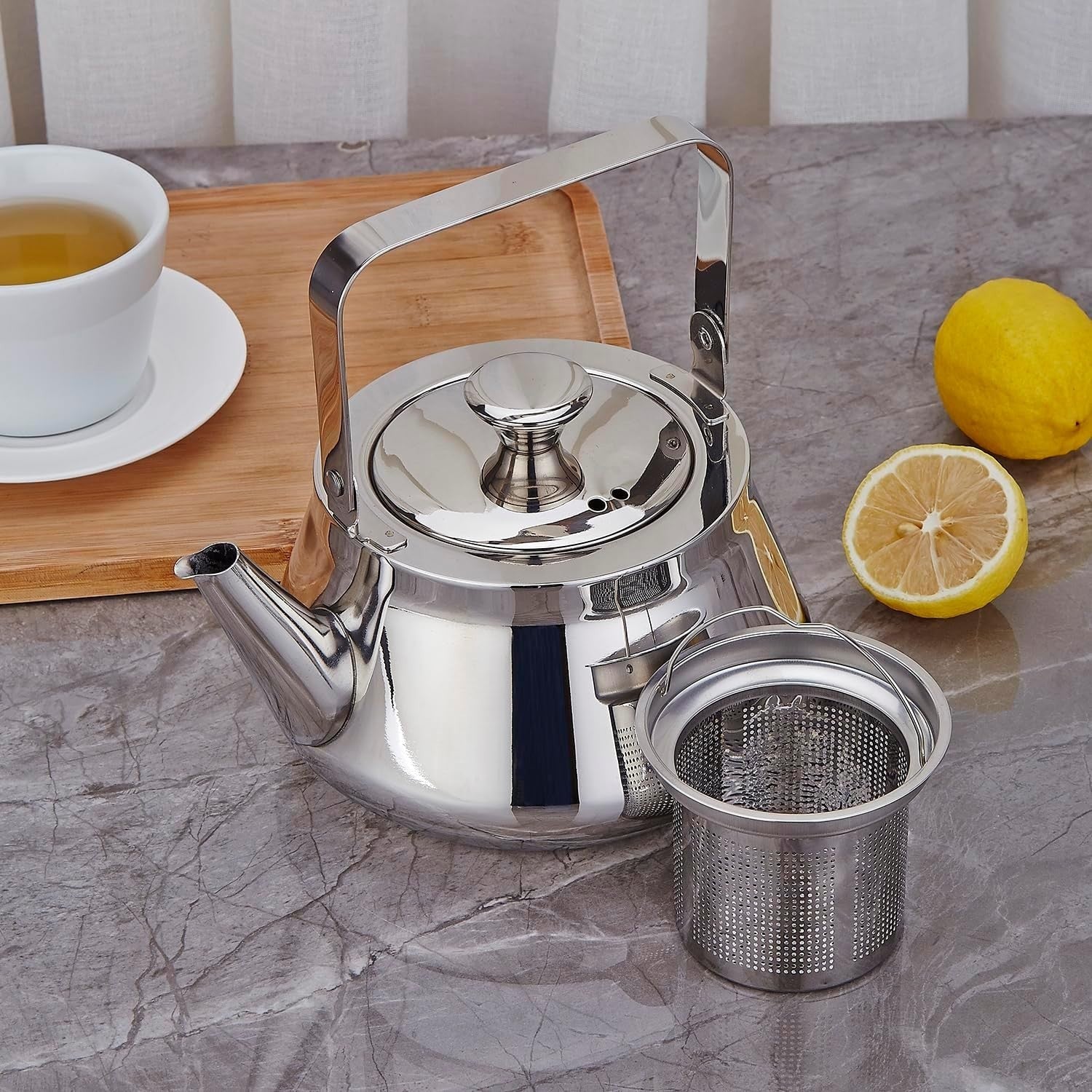 Stainless Steel Teapot 52oz 1.5L Tea Pot w/ Infuser Mirror Finish