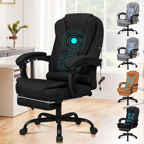Executive Reclining Desk Chair 150° Massage Swivel Linen Ergonomic S-Curve